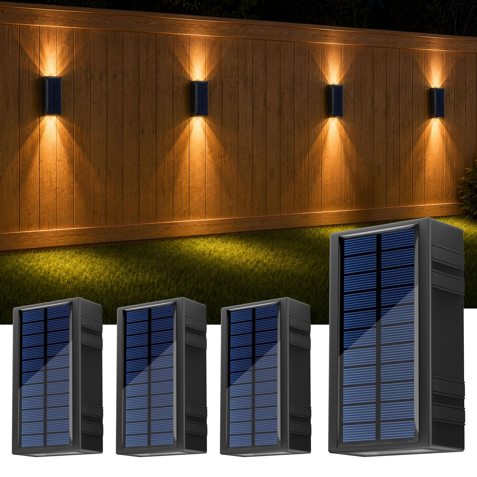 Solarlampen für Außen, Up and Down Solar Wandleuchten Aussen | 4er-Set IP65 Wasserdicht Solarleuchten , Deko Aussenleuchte für Garten, Wand, Terrasse, Garage, Hof (Warmweiß/Kaltweiß)