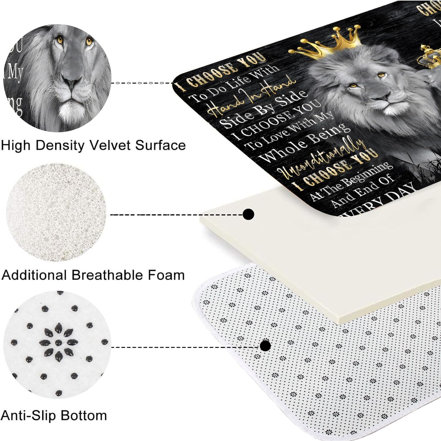 4 Pcs African Lion King Shower Curtain Sets with Rugs Toilet Lid Cover and Bath Mat Wildlife Animal Lion Couple Black Shower Curtain for Bathroom Accessories Decor Waterproof with 12Hooks