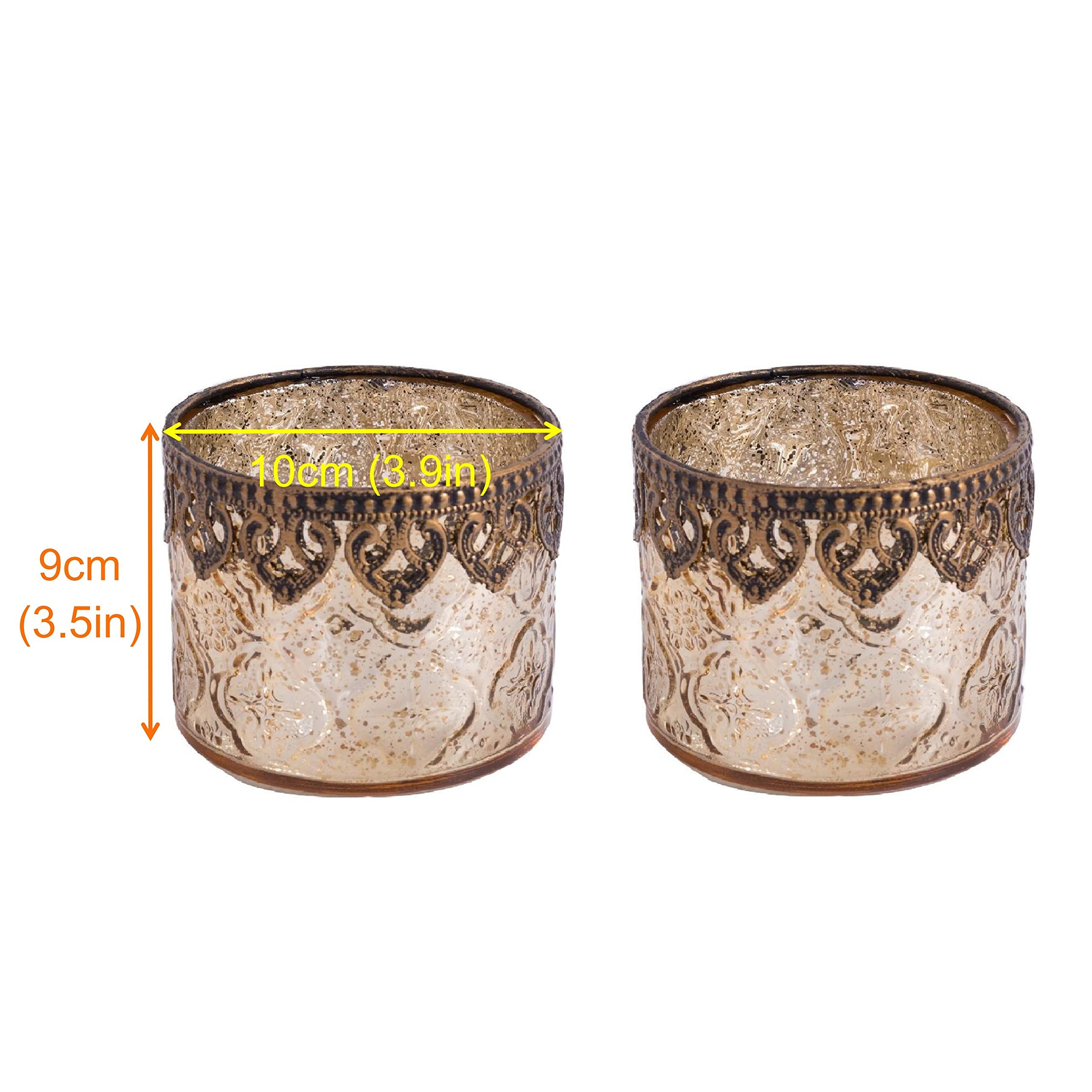 6er-Set Teelichthalter Gold Kerzenhalter Windlicht Glas Kerzengläser Teelichtgläser Weihnachtsdeko Innen Geschenke für Frauen - Zylindrische Form Ø10cm x h9cm