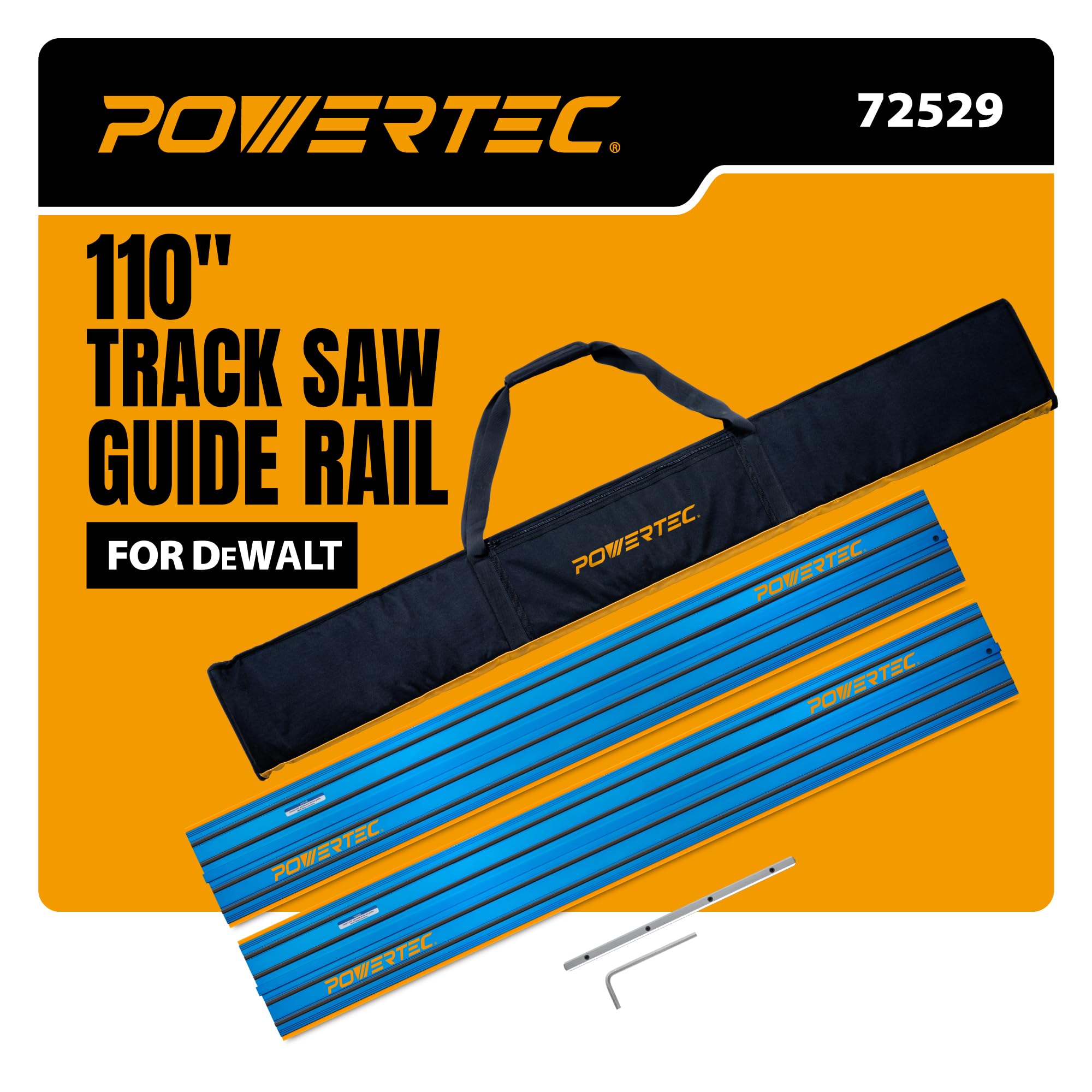 POWERTEC 110" Guide Rail Joining Set for DeWalt Track Saws (72529)