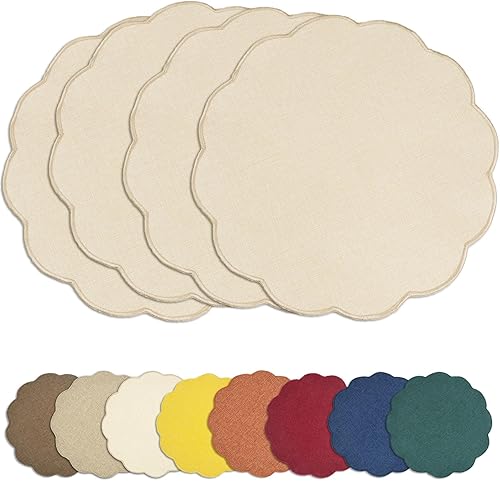 AHHFSMEI Juego de 4 manteles individuales redondos de lino sintético, impermeables, resistentes al calor, antideslizantes y a prueba de manchas,