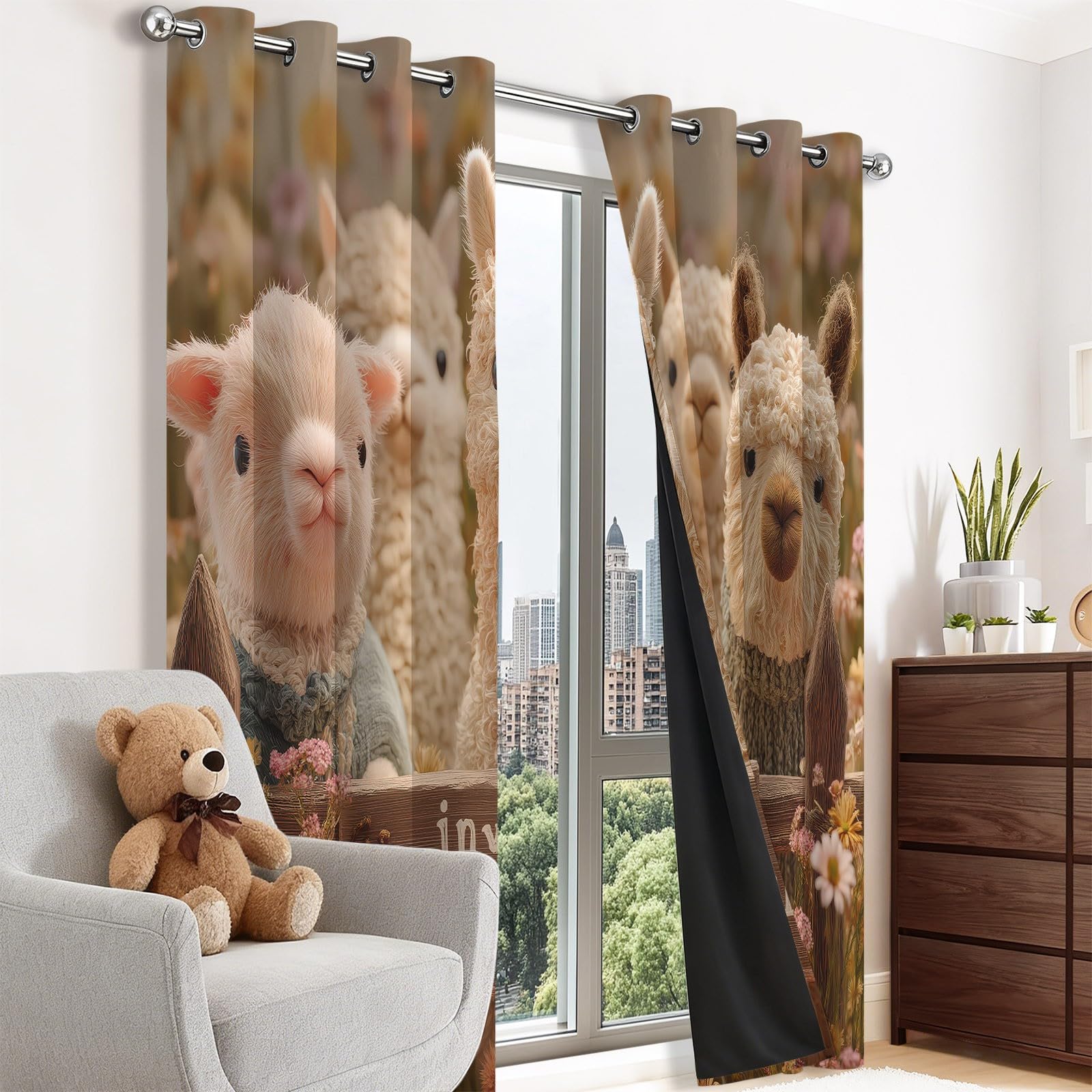 Rideaux Occultants en Crème avec Préhistorique Groupe Dinosaures, 75 L x 166 H cm Isolant Thermique à Œillets Qui Protège du Froid, Habillage de Fenêtre Design pour Chambre Salon, Bureau