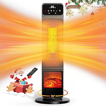 Review Space Heater, 1500W Electric Fireplace Heaters Indoor Portable with Child Lock & ECO Mode, PTC Ceramic, 3D Flame, 12H Timer, Remote Control, 70° Oscillation, Heating & Fan Modes for Home & Office Review Space Heater, 1500W Electric Fireplace Heaters Indoor Portable with Child Lock & ECO Mode, PTC Ceramic, 3D Flame, 12H Timer, Remote Control, 70° Oscillation, Heating & Fan Modes for Home & Office