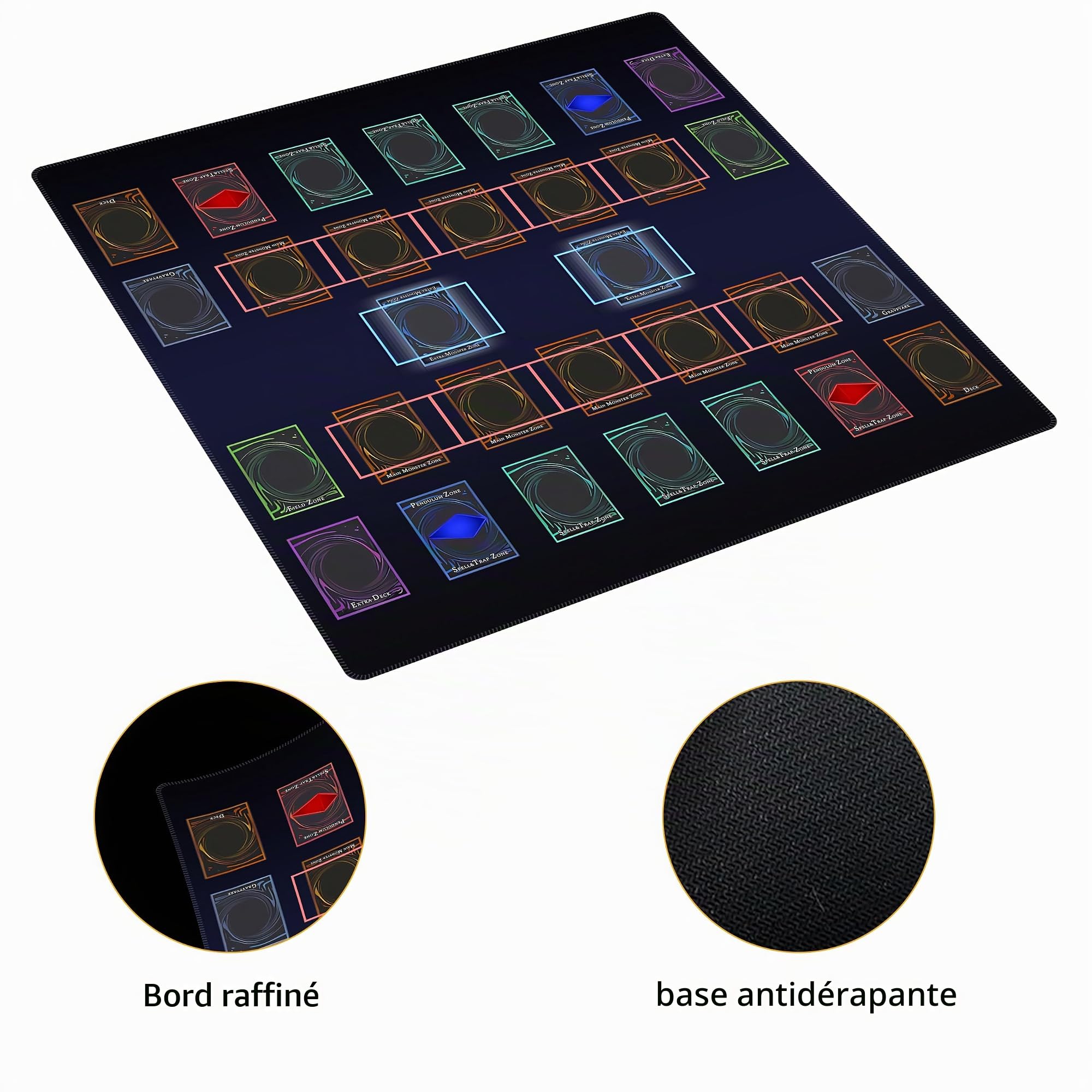 Tapis de jeu cousu pour Yugioh, pour 2 joueurs, zones de duel de règles maître, grand tapis de jeu de cartes, designs artistiques originaux et accessoires (Basic4)