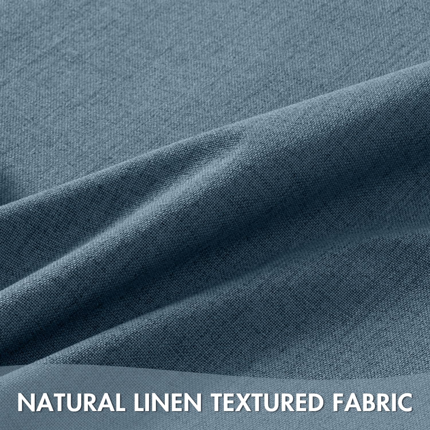 EMEMA Dusty Blue Linen Blackout Curtains 84 inch Length 2 Panels for Bedroom Living Room Thermal Insulated 100% Black Out Linen Drapes Room Darkening Curtains Luxury Decor for Window, 52 x 84 Inch