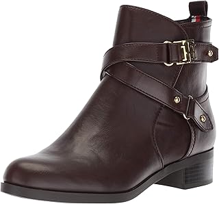 tommy hilfiger th buckle mid heel boot leather