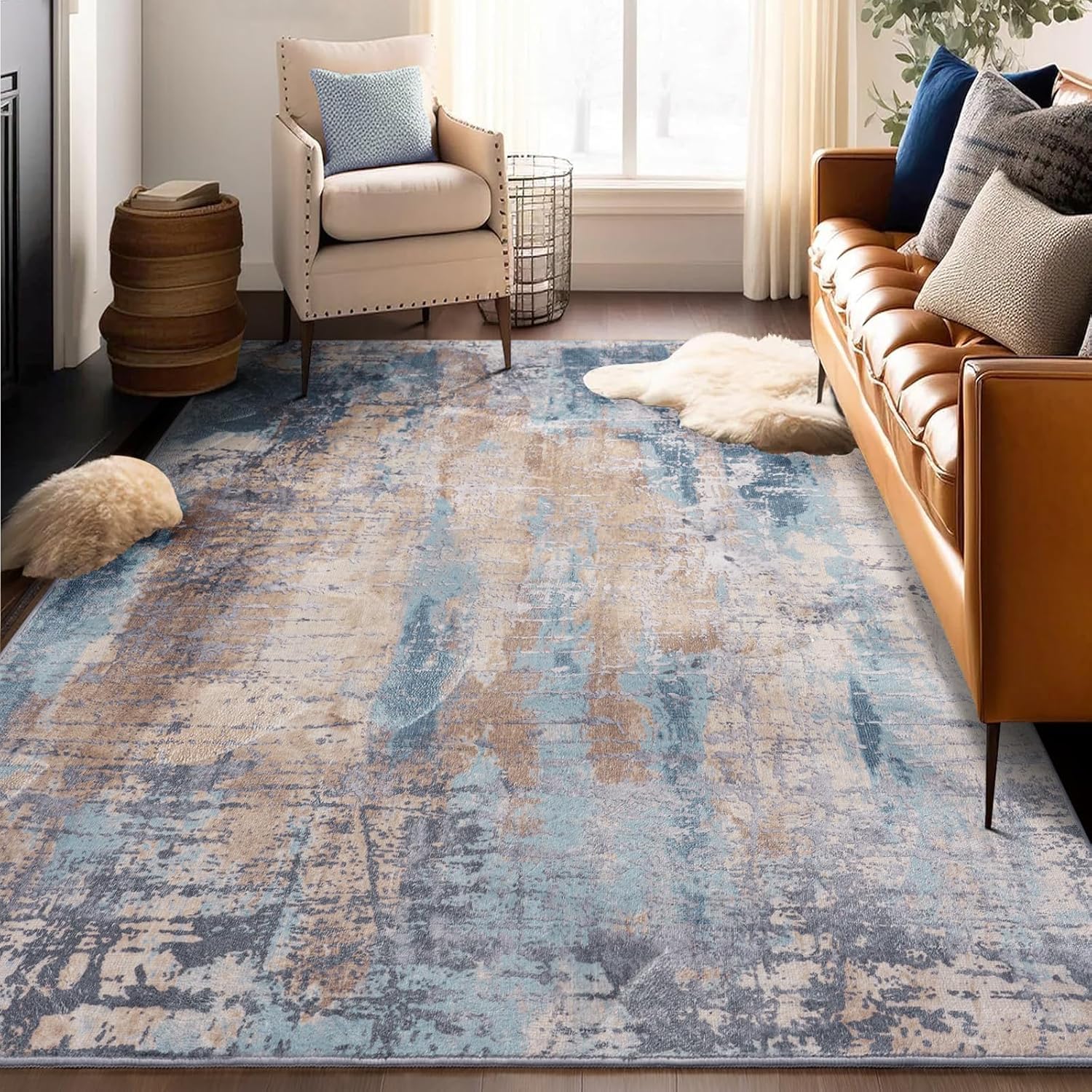 Tapis antidérapant lavable bleu 120x180cm idéal contre les glissades
