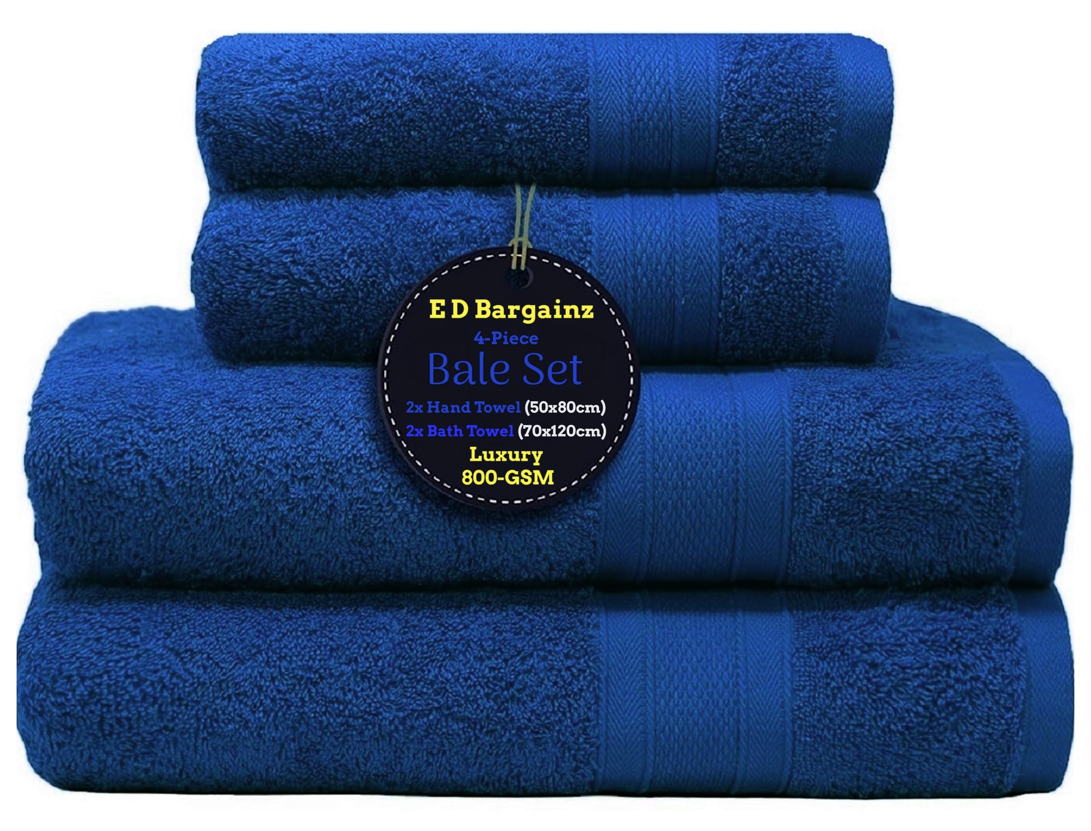 EDB Luxury 4 Piece Bale Set Towels 800-GSM Super Soft Egyptian Combed Cotton Ultra Absorbent & Quick Dry Hotel Quality Hand Guest Jumbo Bath Towels (Royal Blue)