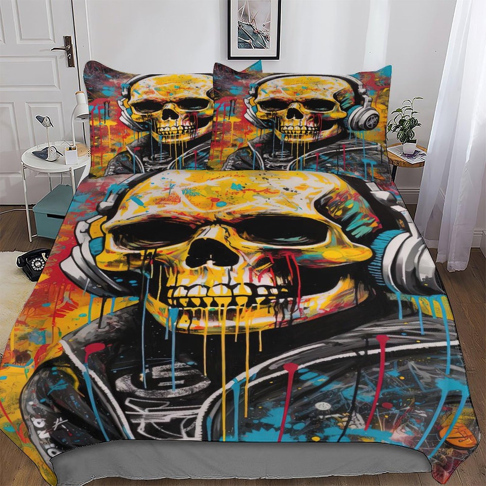 Ggjjtt Boys Graffiti Skull Pattern Duvet Cover Print Bedding Comforter Cover For And Girls Microfiber Quilt Cover 2 Piece With Pillowcase Single135x200cm
