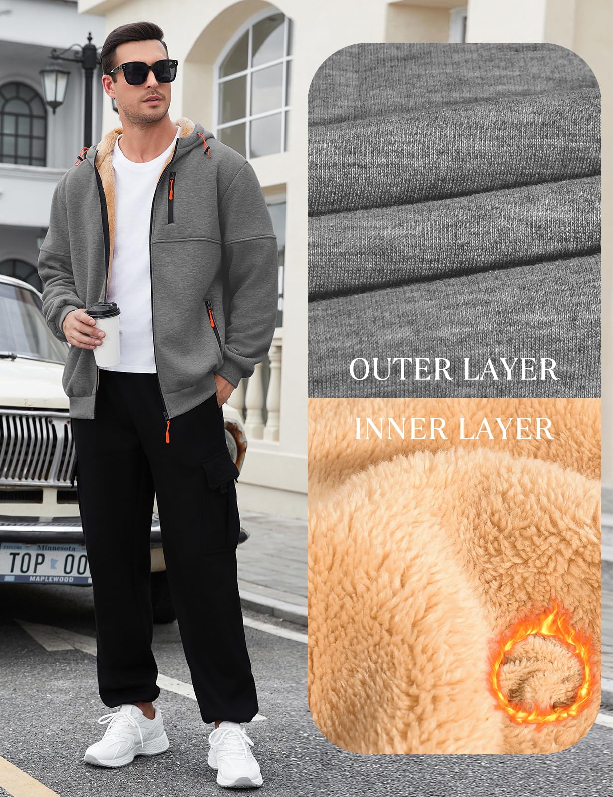 Vijamiy Felpa Uomo con Cappuccio Invernale Stare al Caldo Felpa Zip Pullover Giacca Fleece Hoodie Sweatshirt Casual con Giacca Sportiva