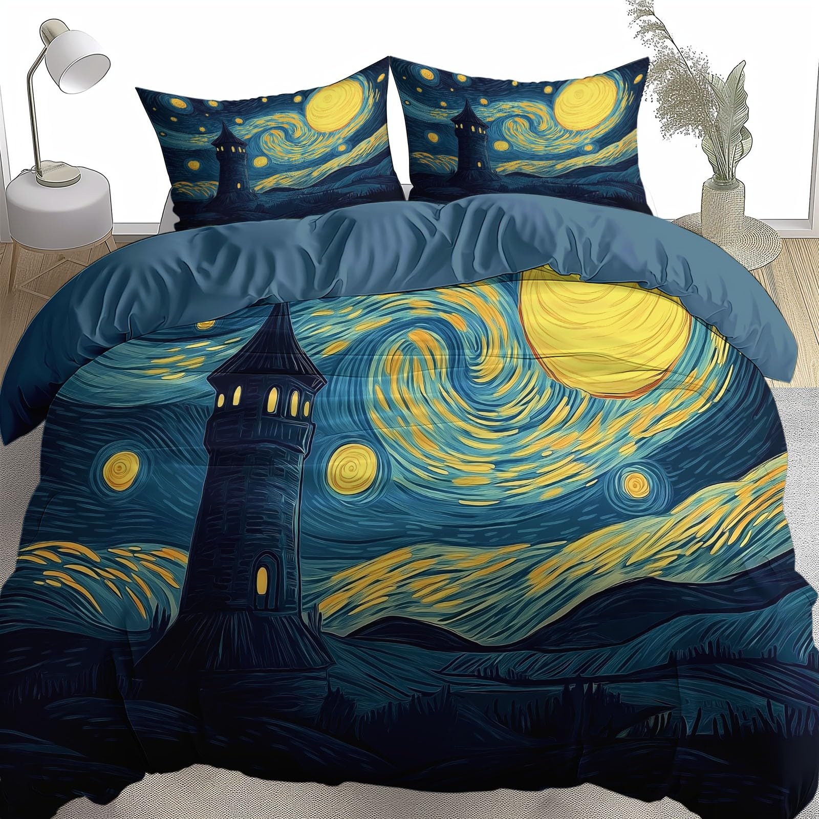 Blue 3D Duvet Cover Toddler Starry Night 3D Printed Bedding Set 3 Pcs Soft Microfiber Comforter Cover with 2 Pillowcase 40