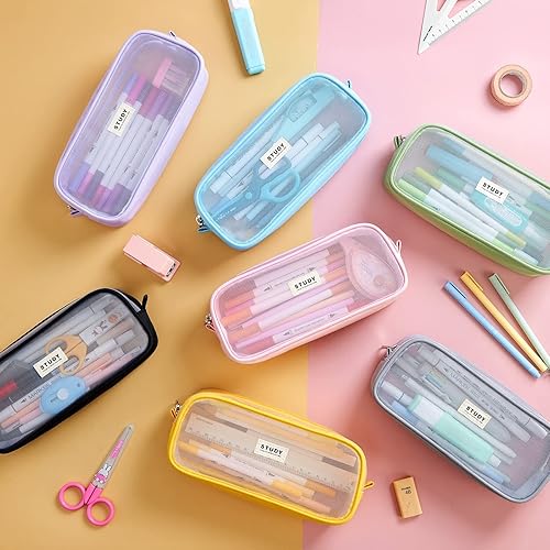 Miniatura 7 de KALIDI - Estuche para lápices de malla de rejilla de gran capacidad, estuche grande para lápices con cremallera, bolsa de papelería simple, bolsa