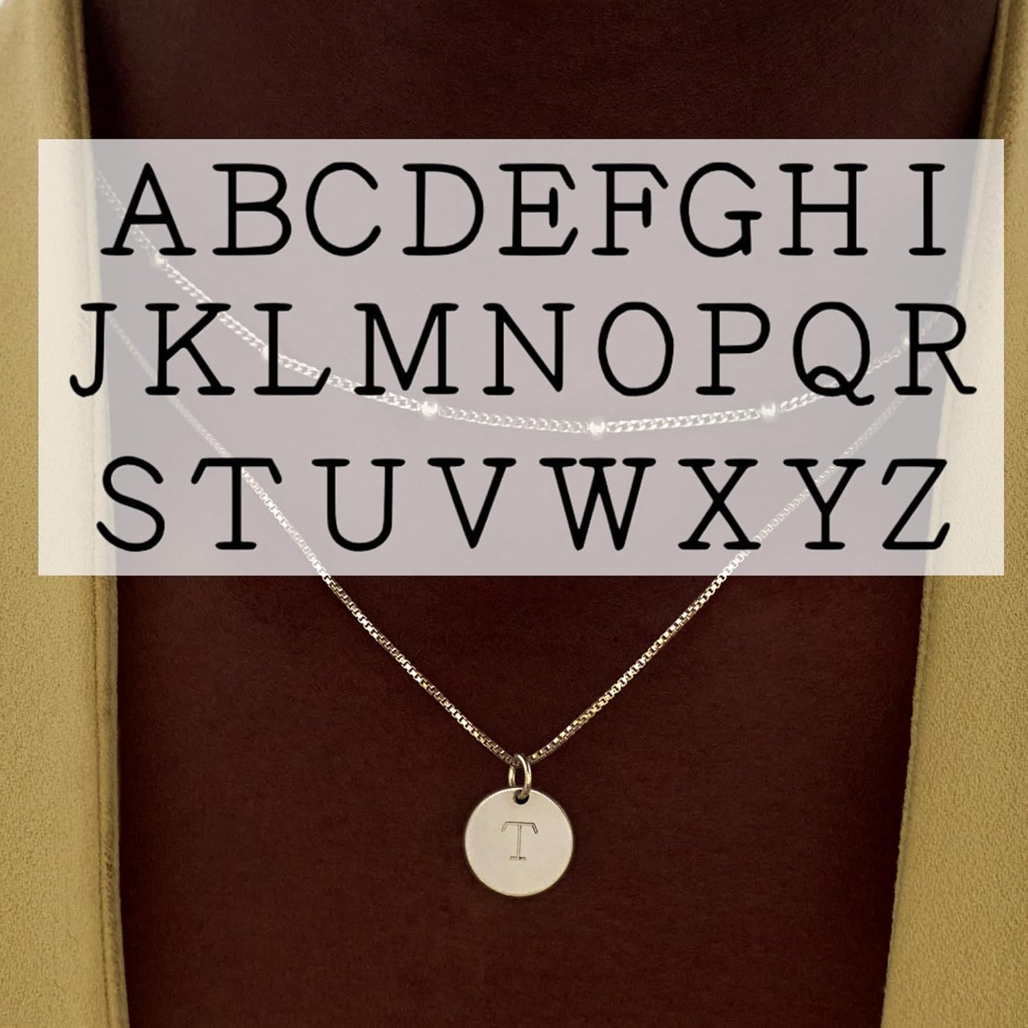 OAK & LUNA - Sterling Silver A-Z Initial Disc Necklace - Letter Pendant on Box Chain, Elegant & Gift‑Ready