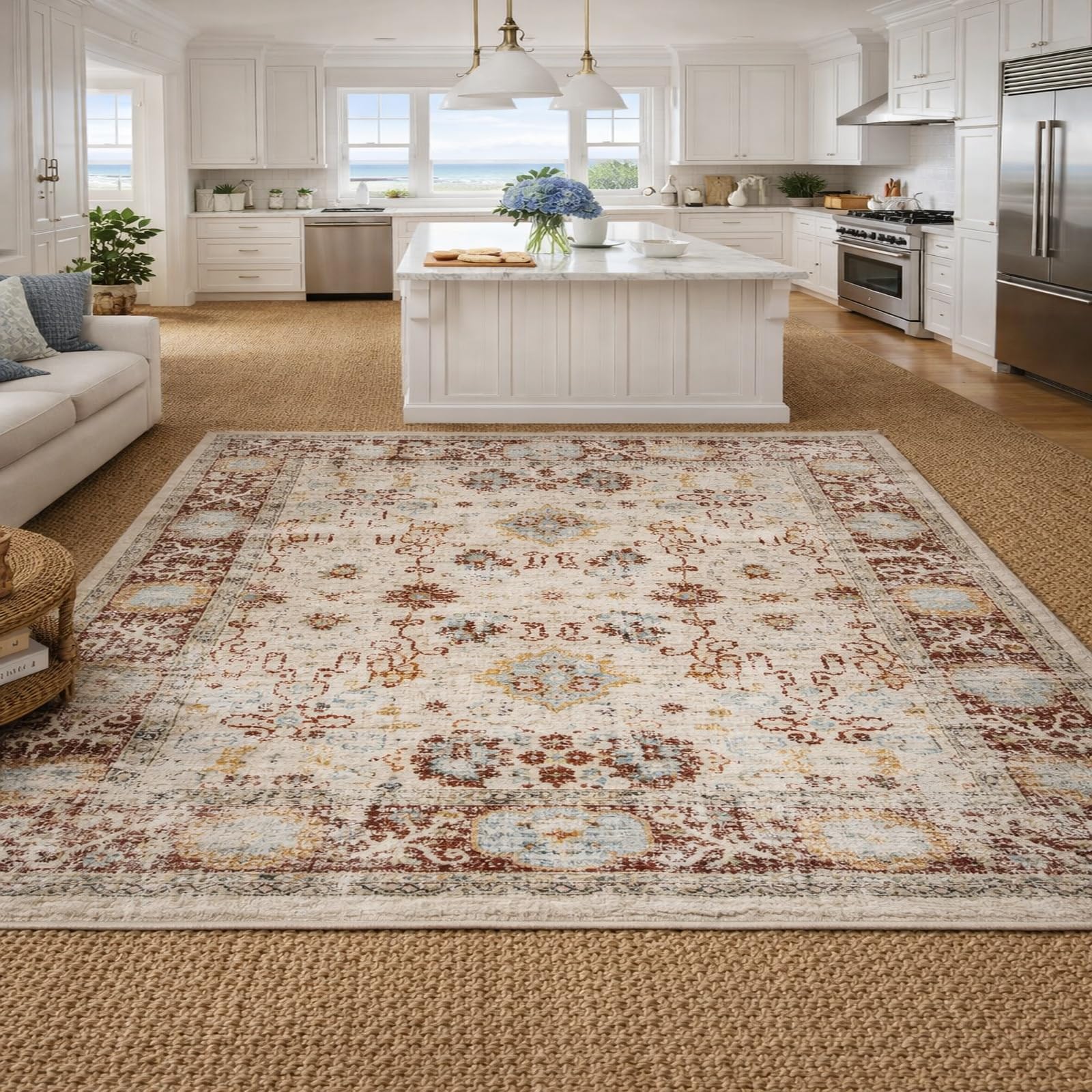Tapis de salon beige traditionnel et coloré de 120 x 200 cm pour une chambre élégante