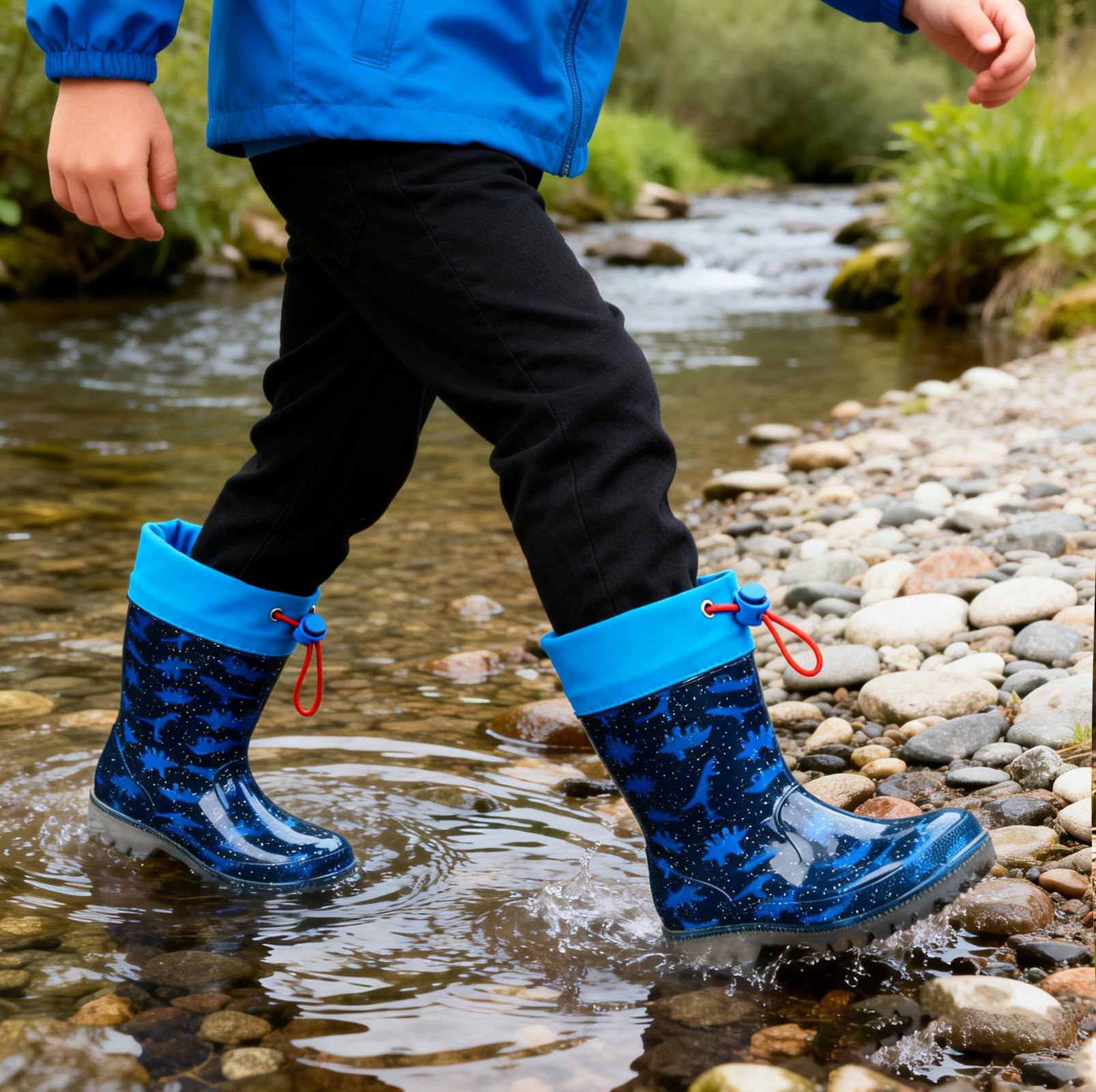 Gummistiefel Kinder, Regenstiefel Kinder, Gummistiefel Jungen, Kinder Gummistiefel mit Schnürzug, Wasserdicht, Anti-Rutsch Sohle