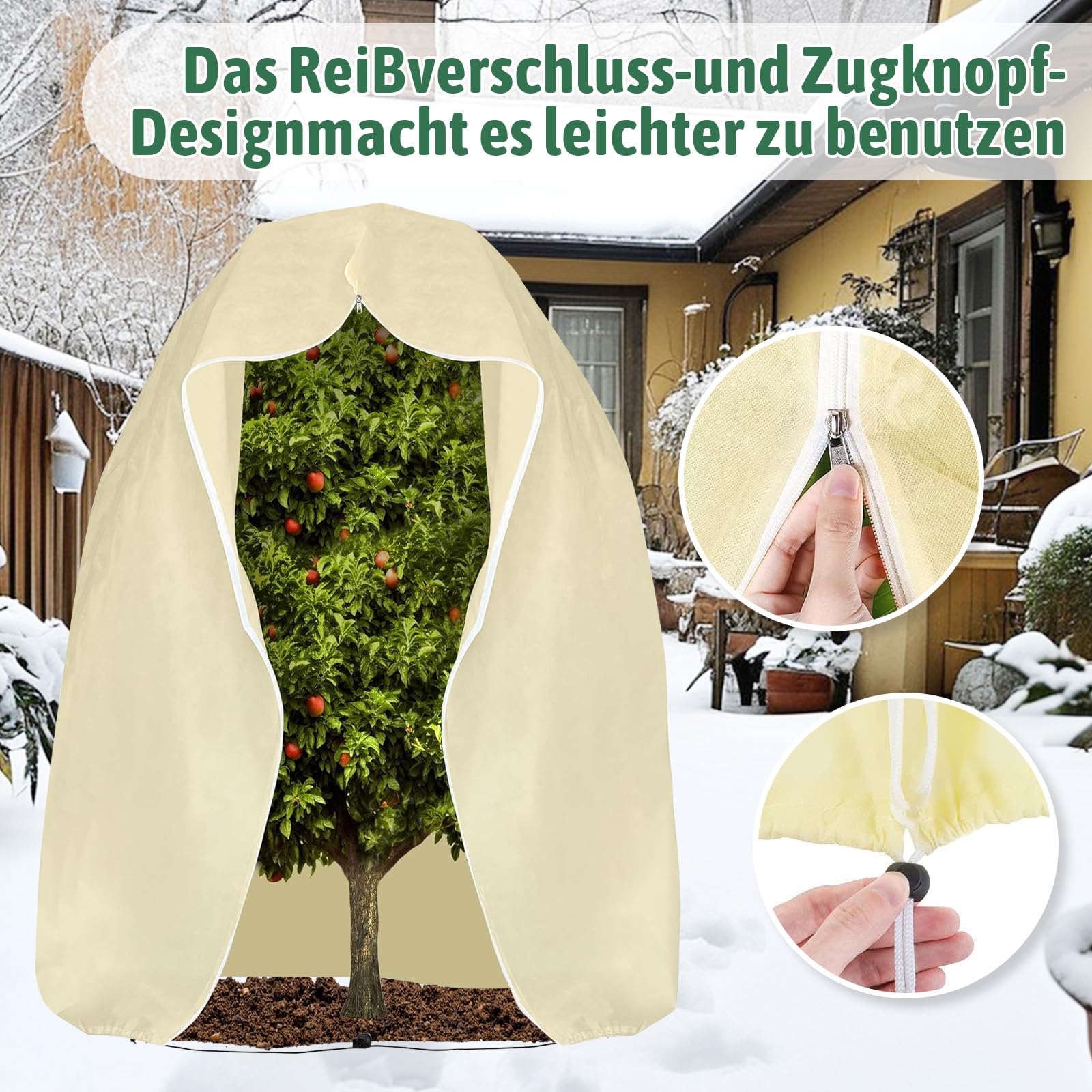 LAISLLA Pflanzenschutz Winter, 250 x 360cm Winterschutz für Pflanzen, Winterschutz für Kübelpflanzen mit Reißverschluss und Kordelzug, Pflanzen Winterschutz Draußen 2 Stück | Kordelzug, Für Kübelpflanzen, Draußen geeignet, Pflanzenschutz Winter