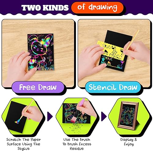 Miniatura 5 de Etchy Art - Juego de arte de papel para rascar arco iris  117 piezas de kit de manualidades para dibujar  Arte para rascar arco iris negro para