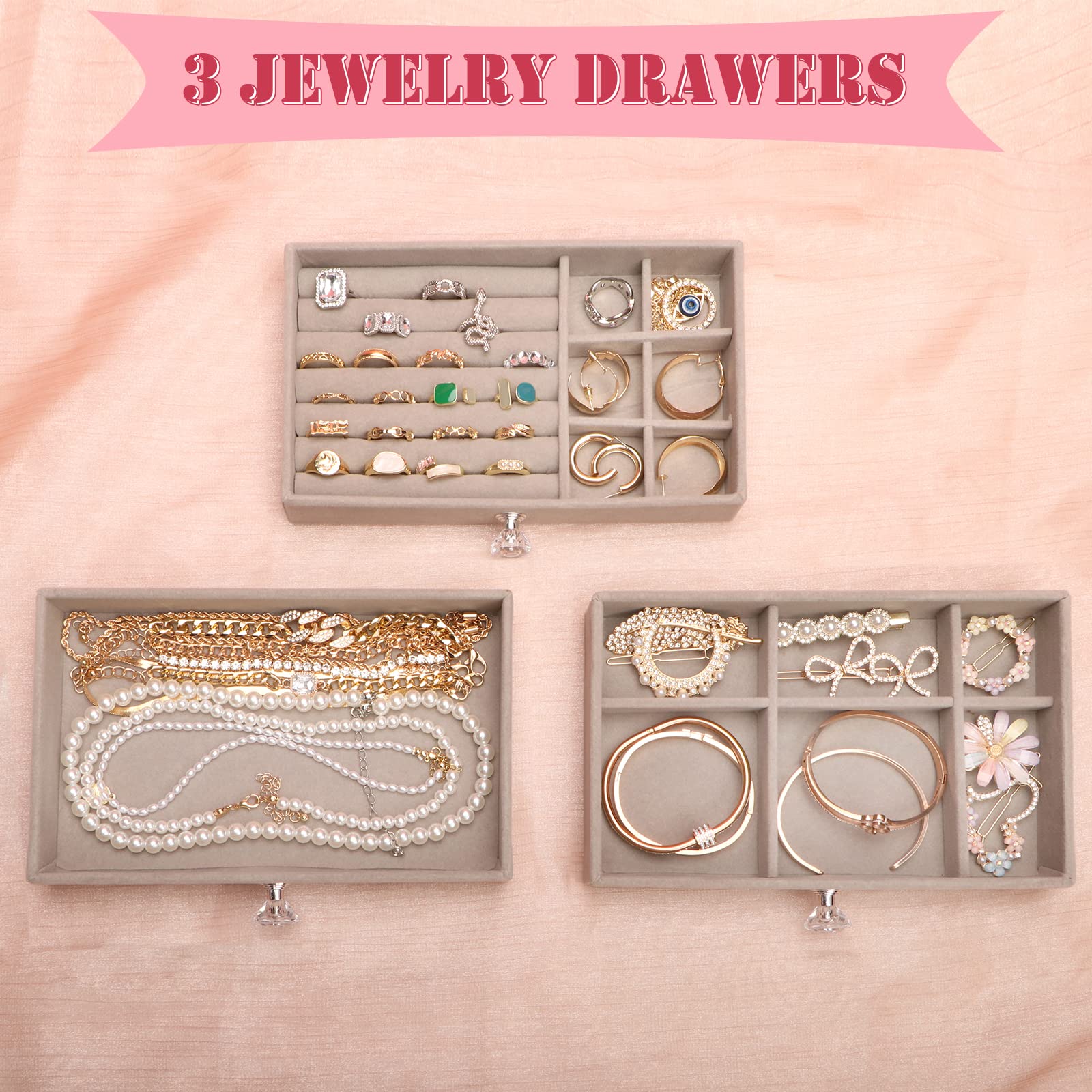 17Dec Acrylic Jewelry Holder Organizer Box with 5 Display Clear Earring Holder Organizer Drawer,3 Velvet Jewelry Organizer Stand Tray.Jewelry Box Organizer for Earring Ring Necklace Bracelet