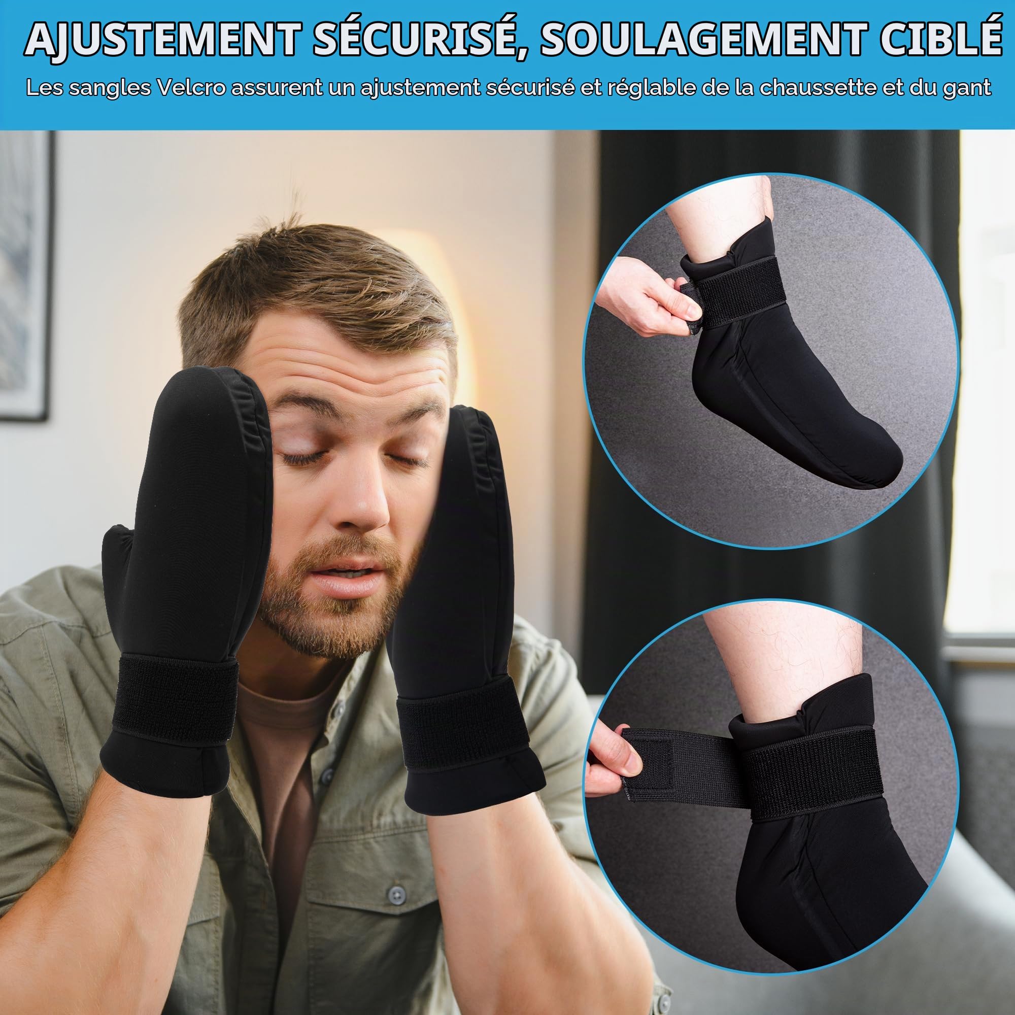 Kit de Thérapie par le Froid par Tilcare - Chaussettes Réutilisables avec Gel Glacial pour les Pieds, Bonnet Rafraîchissant et Gants Glacés pour la Neuropathie liée à la Chimiothérapie
