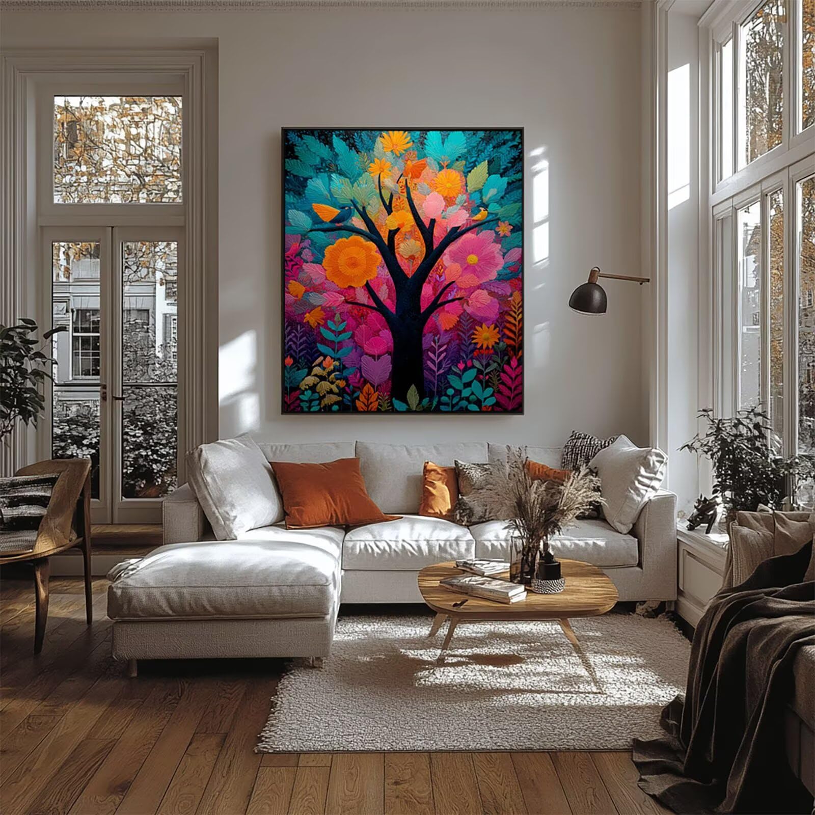 Drzewo Malarstwo Numery Dorosły Ptak Malarstwo Numery Dzieci 80x110cm, Aktywność Ręczna Dorosły Malarstwo według numerów Wodoodporna Przejrzystość Kolor Płótno 36 Kolory Akrylowa Farba i Pędzel