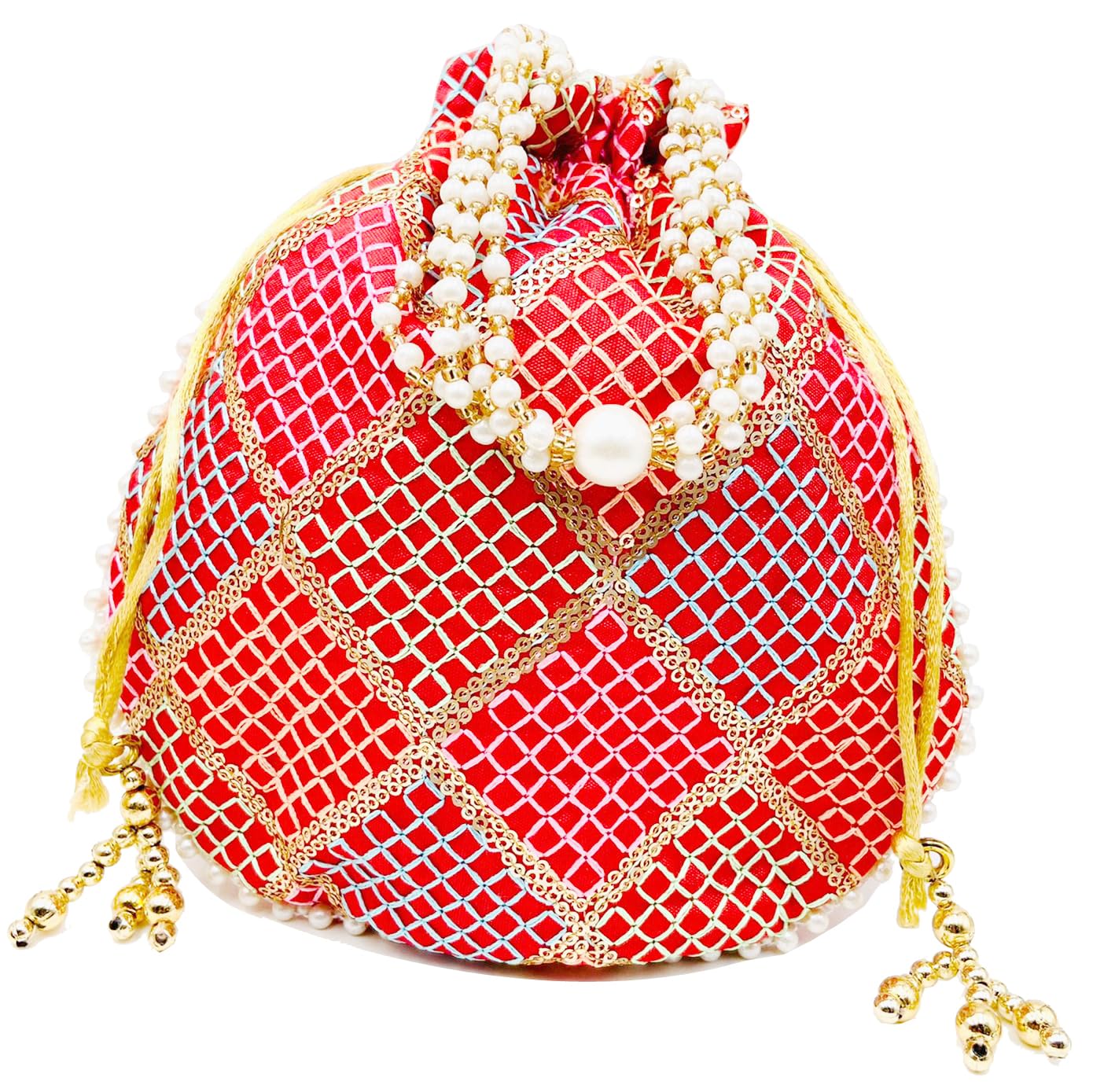 BYRA Women Multi Color Thread Silk Potli Bag for Gift Purpose (Red) (B0CXXZL6WH) Amazon Price History, Amazon Price Tracker