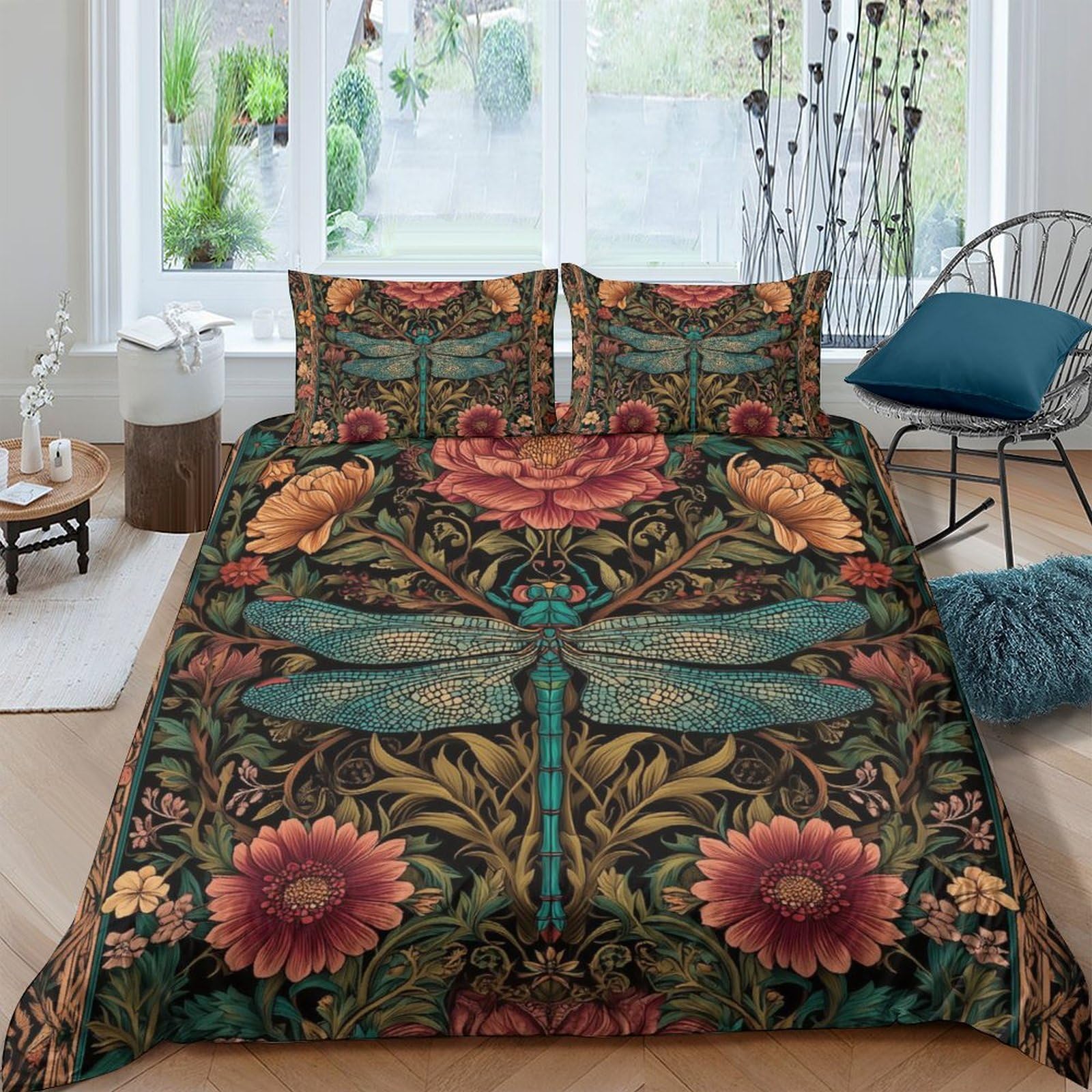 Ctjqhvkz Style-10 3D Printed Dragonfly Botanical Fitted Sheet Microfiber Floral Bed Cover For Bedroom Dorm Mattress Protection Decor Single（135X200cm）