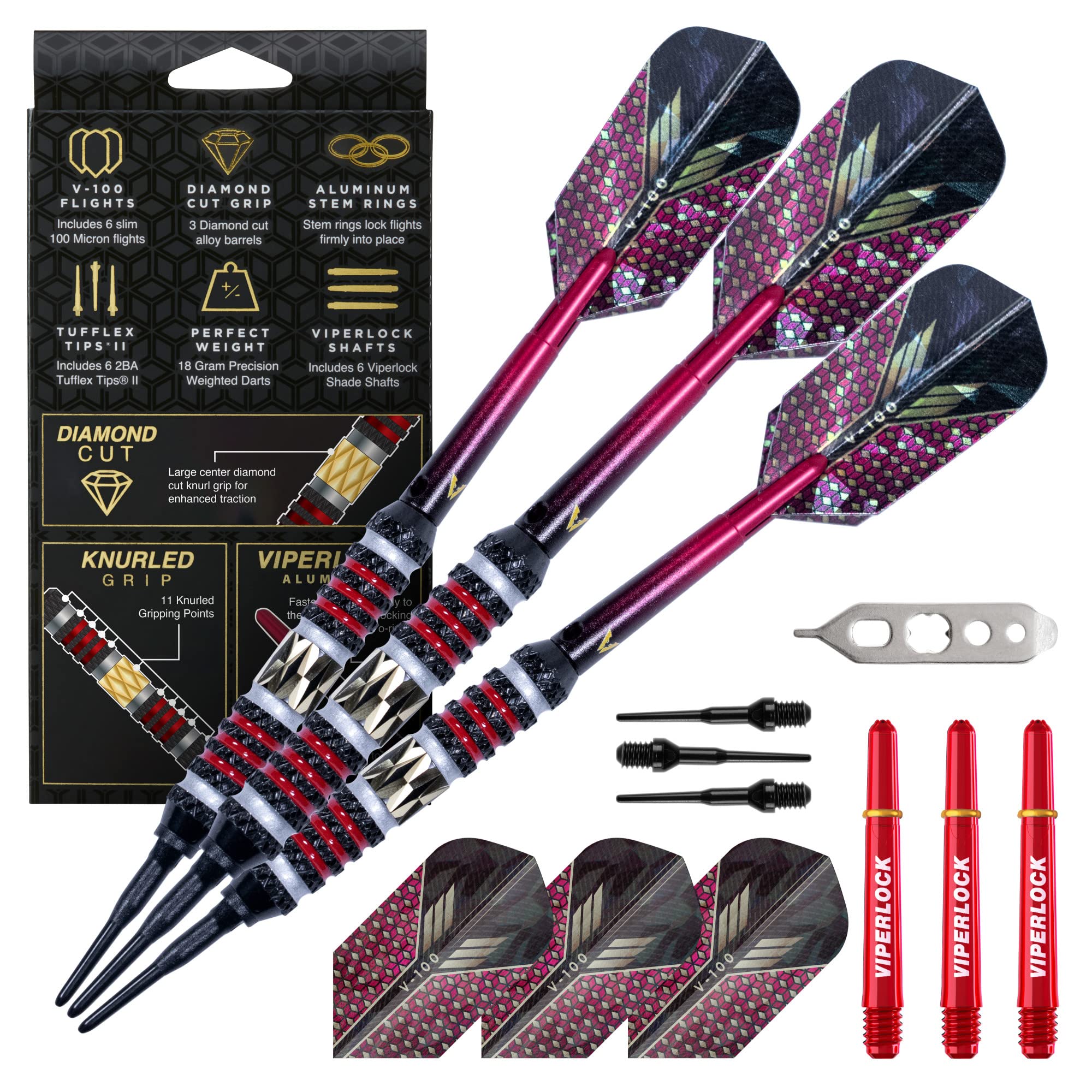 Viper Wizard Soft Tip Darts, Brass Alloy Barrels with Diamond-Cut Etchings and Knurled Rings