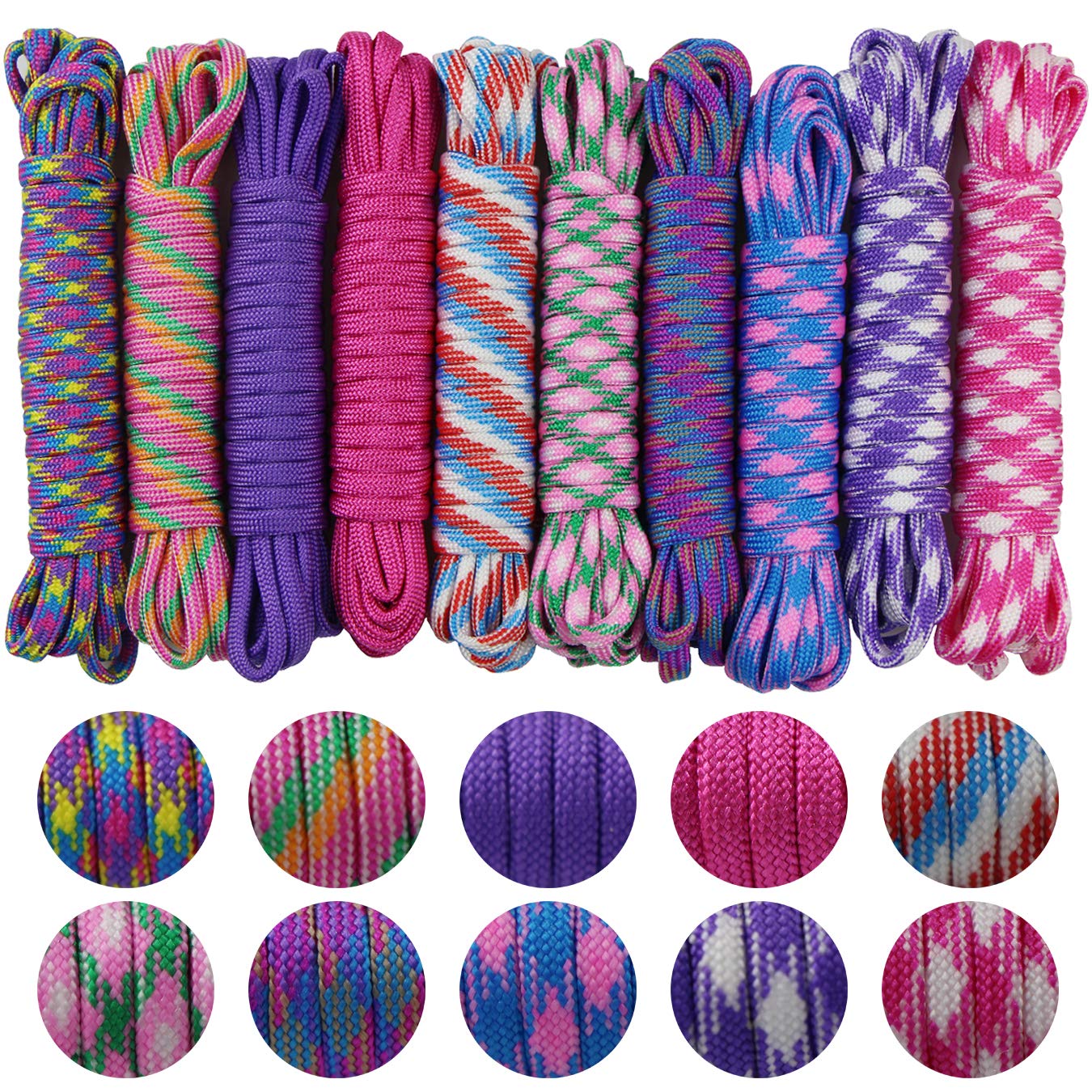 10pcs Paracorde Kit pour Parachute Bracelet Set de Bracelet Paracord Cordelettes DIY Bracelet Porte-clés Cordon Activités de Plein air Tricoté à la Main