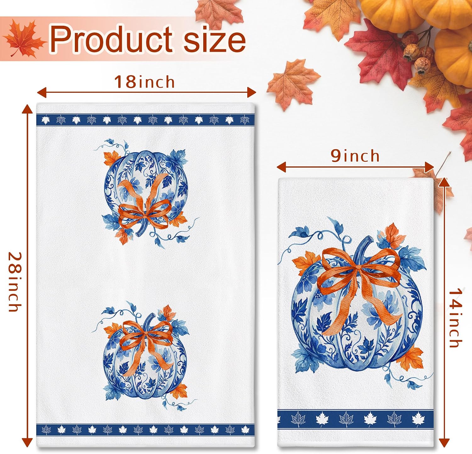 Hexagram Fall Kitchen Towels, Blue Pumpkin Bathroom Hand Towels, Fall Decor