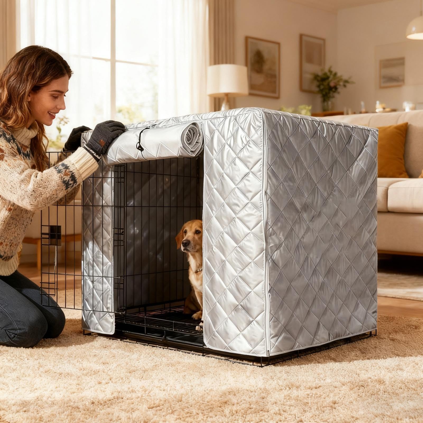 Housse Imperméable Pour Niche D'extérieur, Housse Chaude Pour Cage D'hiver, Avec Fenêtre Respirante Et Ouverture Frontale, Coton Oxford, Pour Terrasse, Jardin, Camping, Maison, Chenil Ou Autre