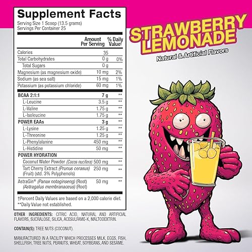 Miniatura 4 de Larry Wheels - Polvo de aminoácidos esenciales EAA - Limonada de fresa - con BCAA, electrolitos, vitaminas y aminoácidos - Bebida electrolítica pre,