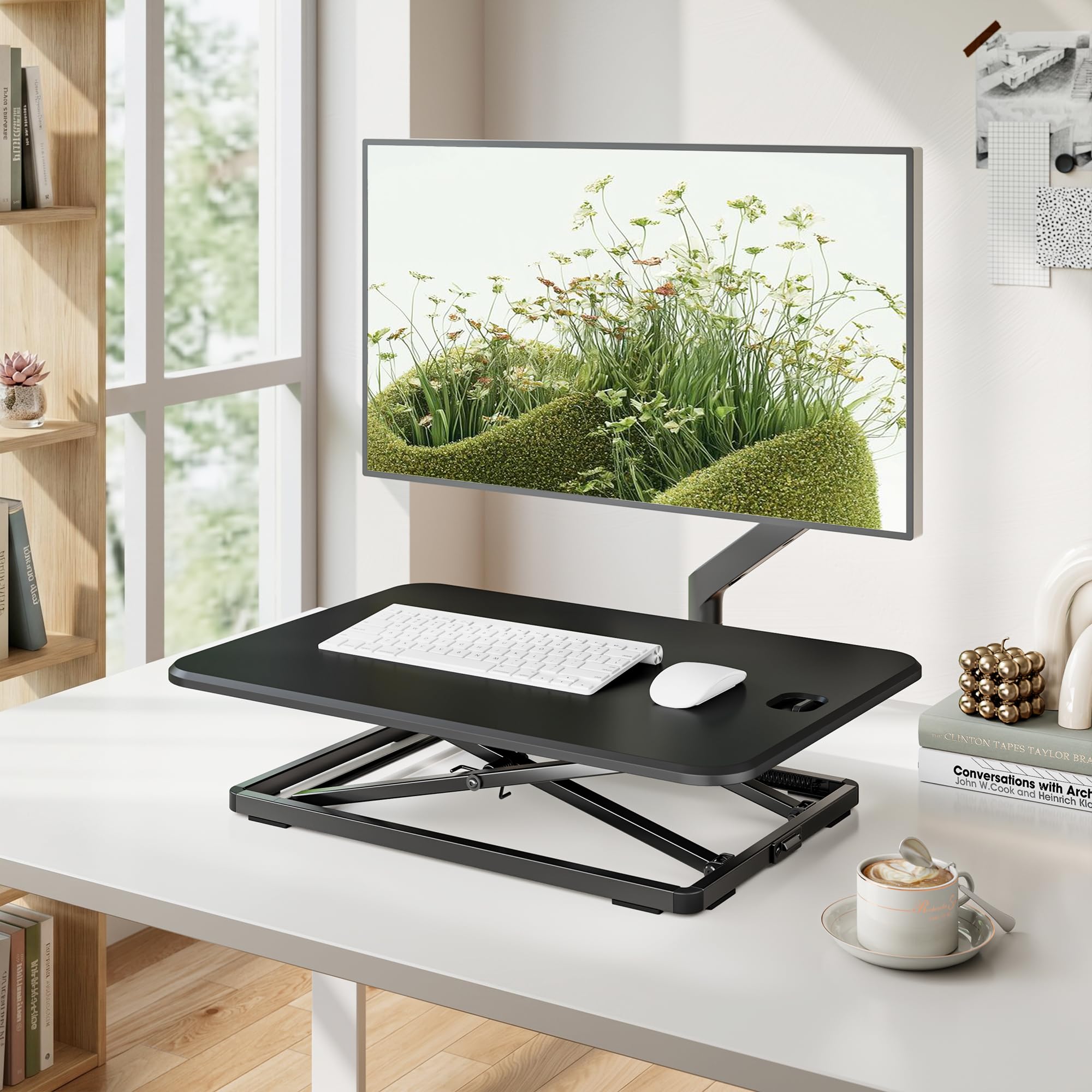 PEGZONE Bureau Assis Debout Ergonomique 67x47cm 6 Niveaux réglable Noir