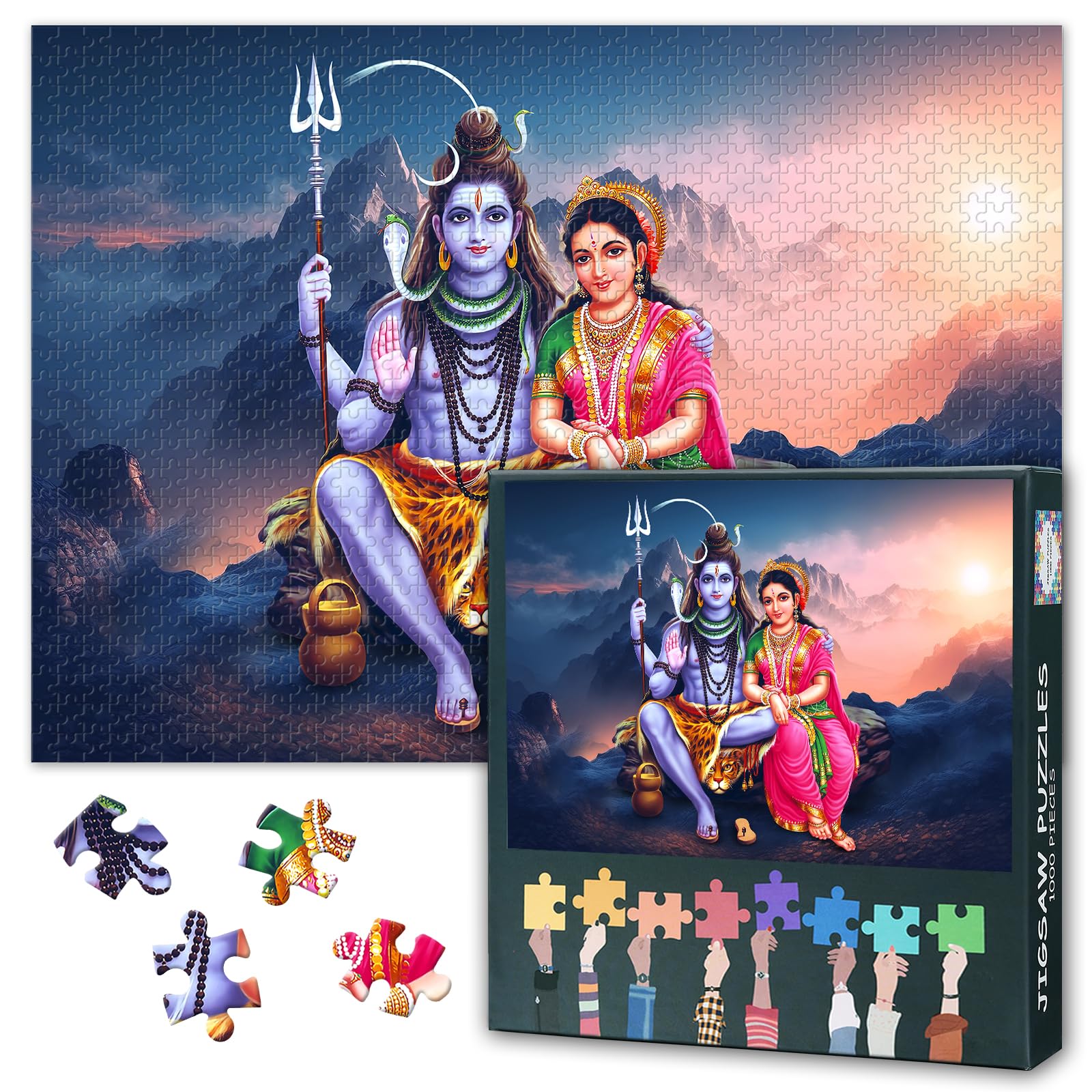 Lord Shiva Parvathi God 1000-Piece Puzzle, Premium 50x70cm India Religious Culture