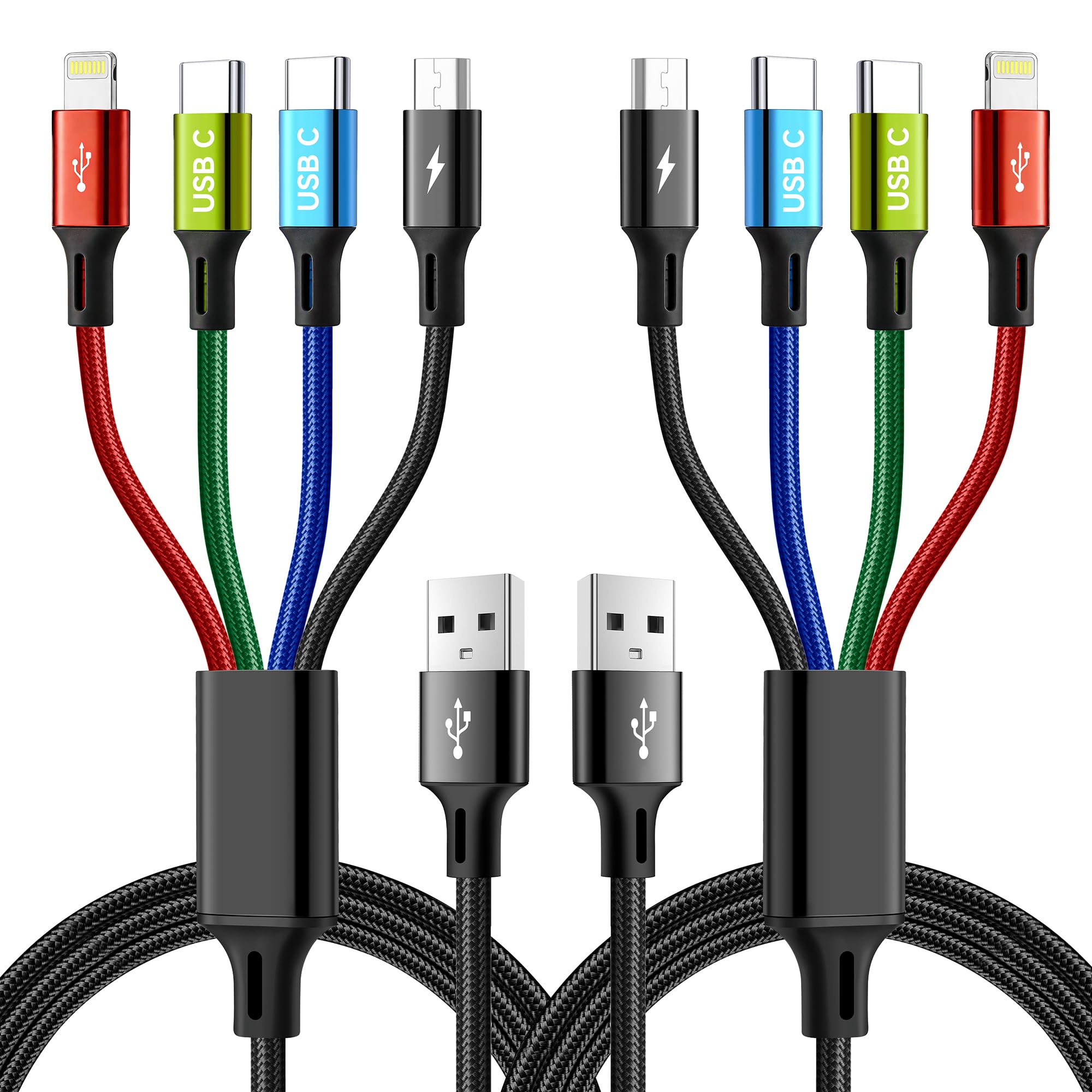 MINLU Dual USB C 4 in 1 Multi Charging Cable for Multiple Devieces Braided Tangle-Free Dual Type C