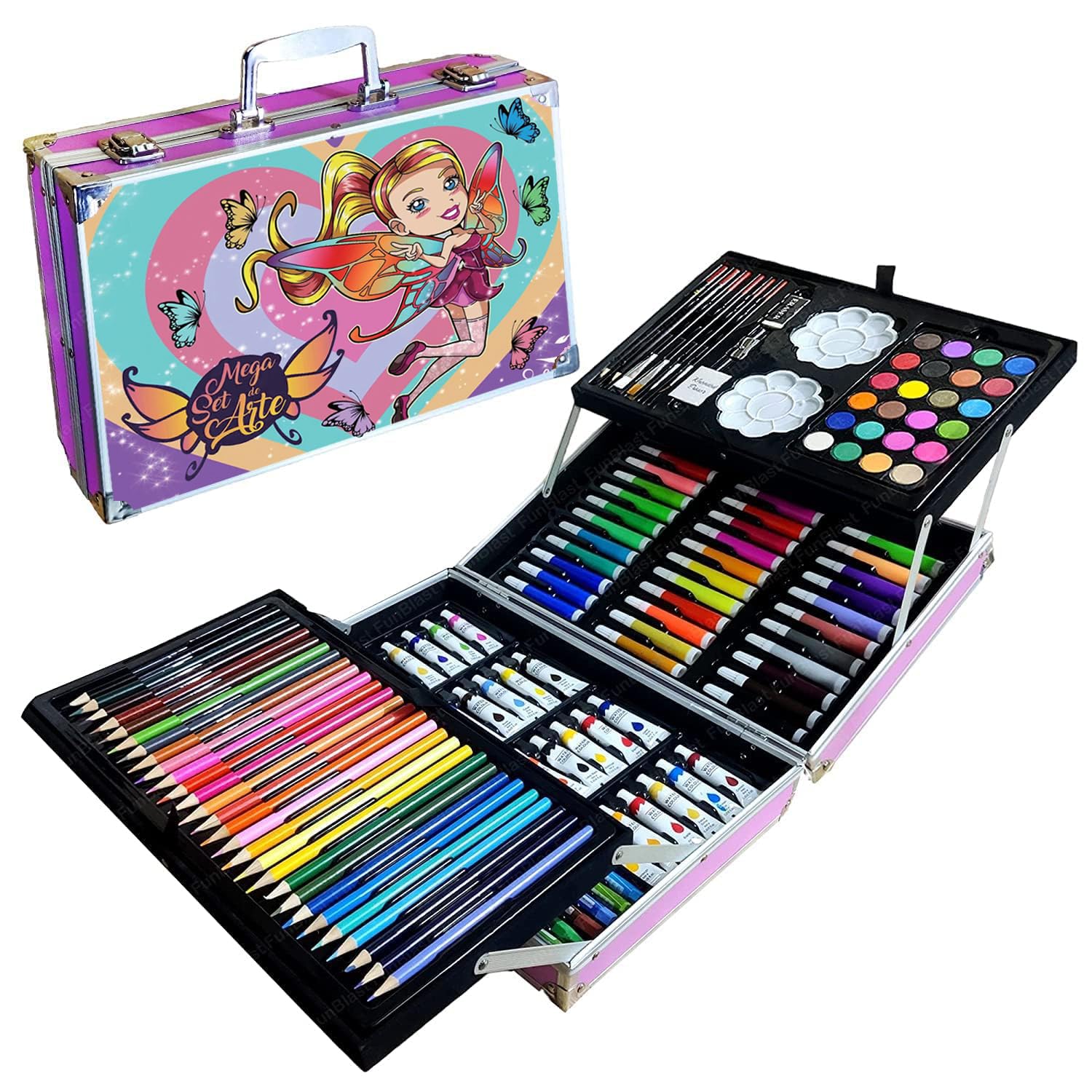 KARP 145 Pcs FA iry Design Children Deluxe Art Drawing Set for Kids Case Studio Art and Craft Supplies Drawing and Painting Set Great Gift (Pink)
