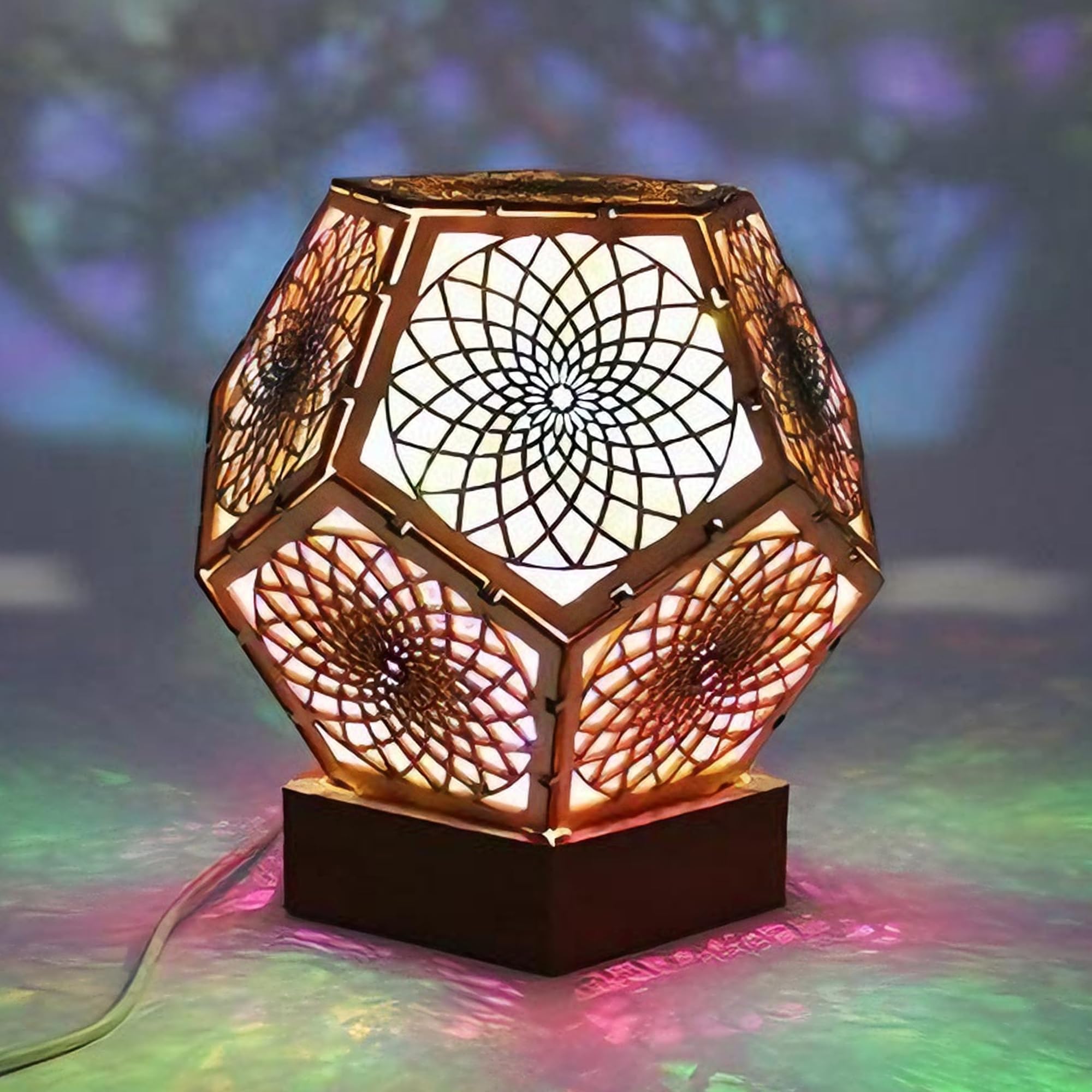 Starlight Projector Lamp,Boho Ambient Lighting Ceiling Projector Night Light, Wooden Colorful LED Lights for Bedroom Vintage Room Decor Aesthetic Unique Gifts for Christmas Halloween Birthdays: Pentagonal