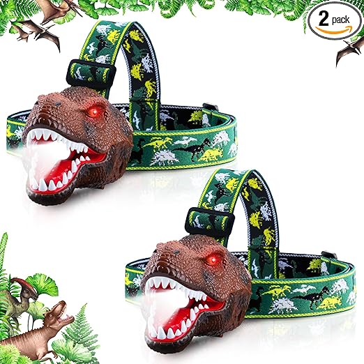 Dysaim Kids Headlamp,Dinosaur Headlamp for Kid LED Head Lamp Camping Gear Flashlight,Hiking Accessories Headlight,Ideal Gift Toys Suitable for Reading Birthday Halloween Xmas Party(2 Pack)