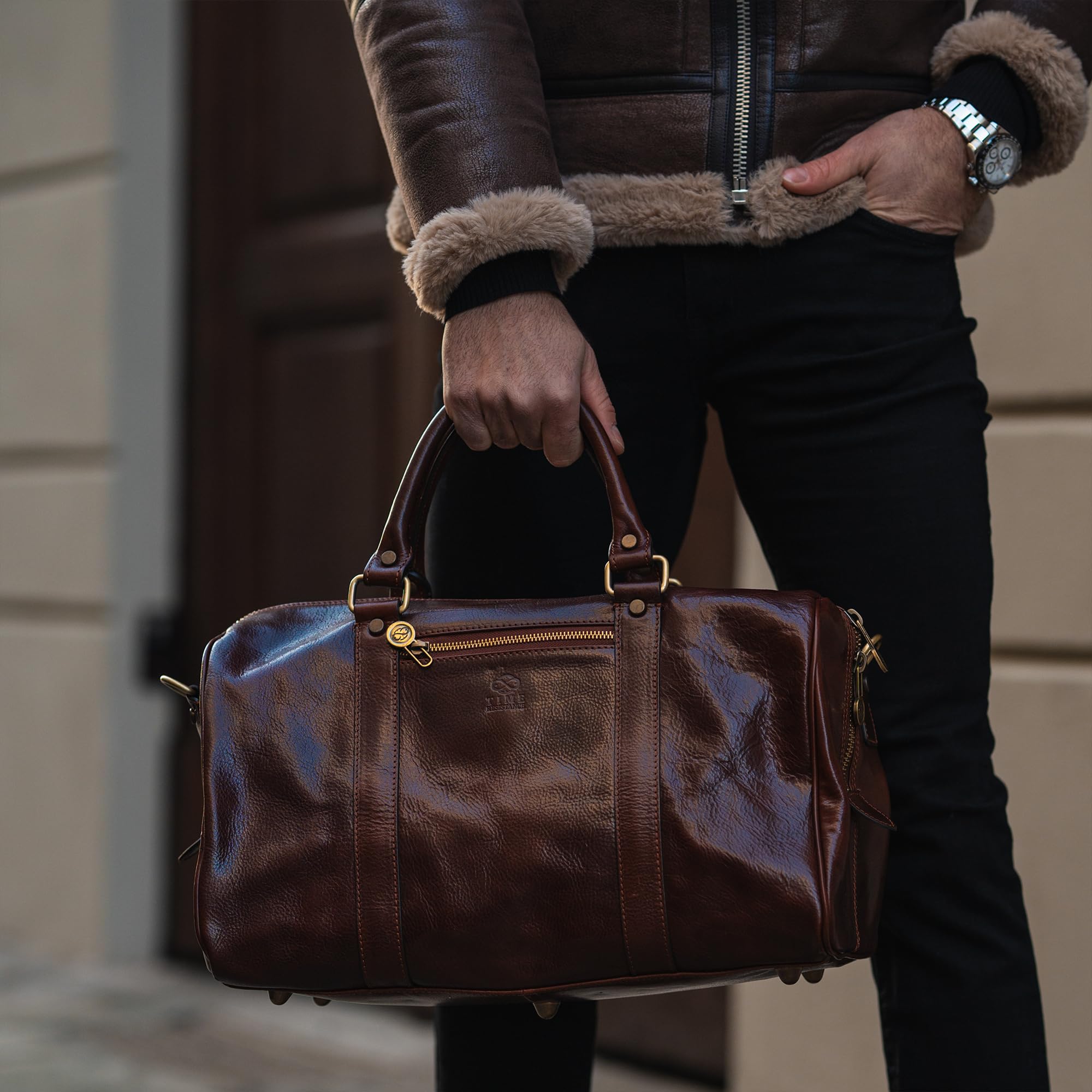 Borsa da Viaggio in Pelle per Donna e Uomo - Voyager Borsone - Time Resistance