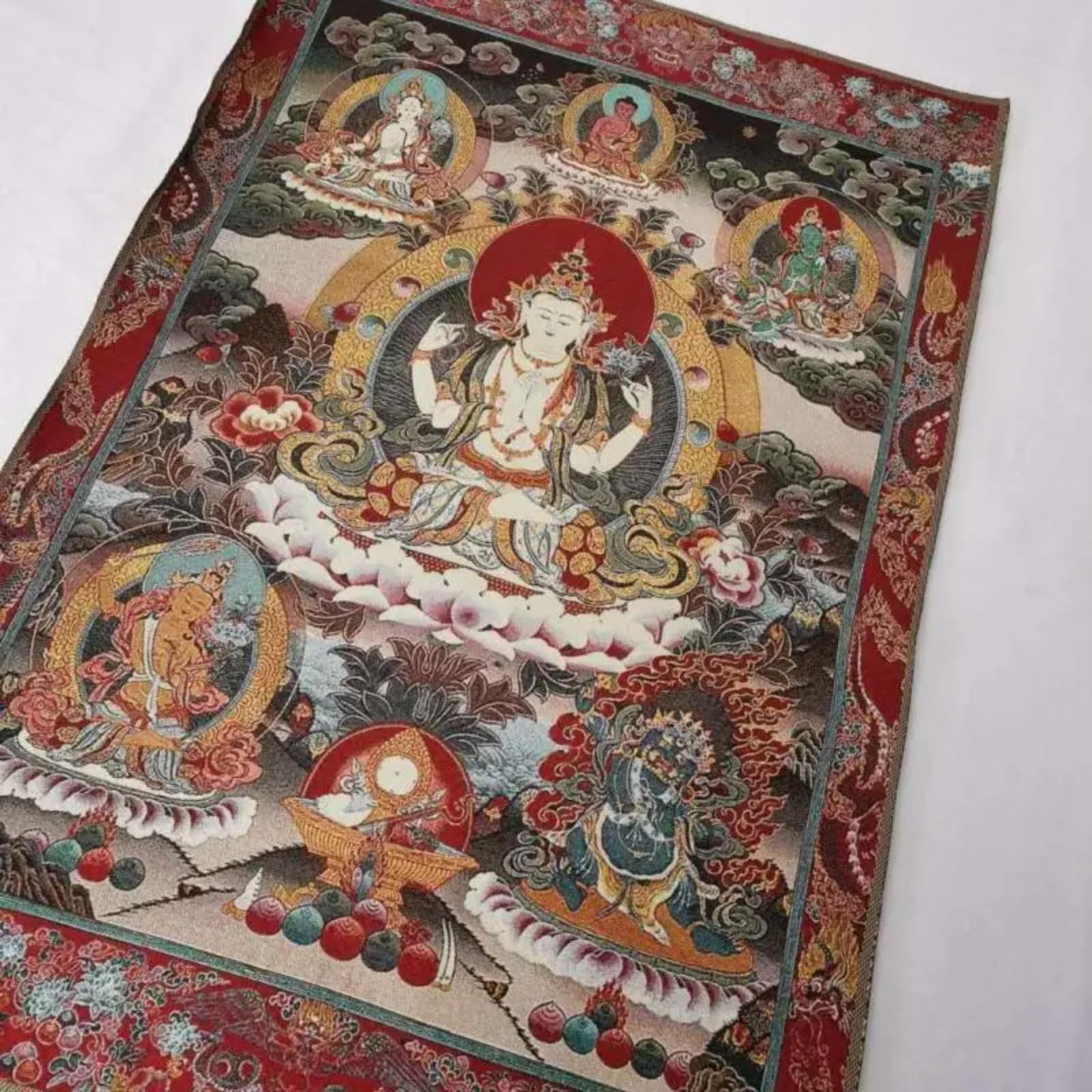 FENNYYAR Tibet tibetano Thangka, 90 cm, panno di seta 4 braccia Guanyin Kwan-Yin Tangka murale