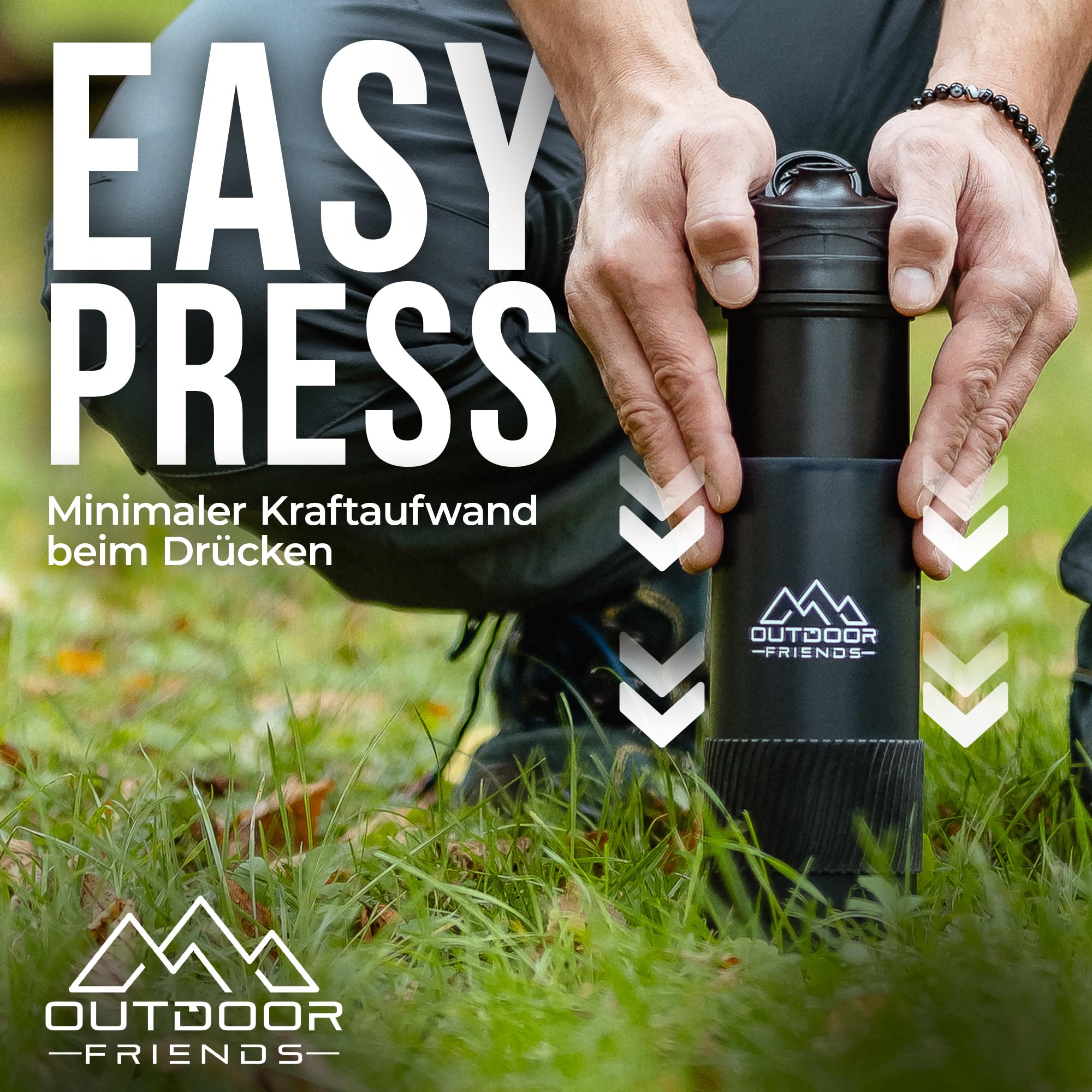 OutdoorFriends - Wasserfilter Outdoor Survival - Wasserfilter Flasche - Trinkflasche mit Filter - Wasseraufbereiter Trinkwasser [EasyPress] 0,01 µm 2000L Filterkapazität entfernt 99,9% Bakterien