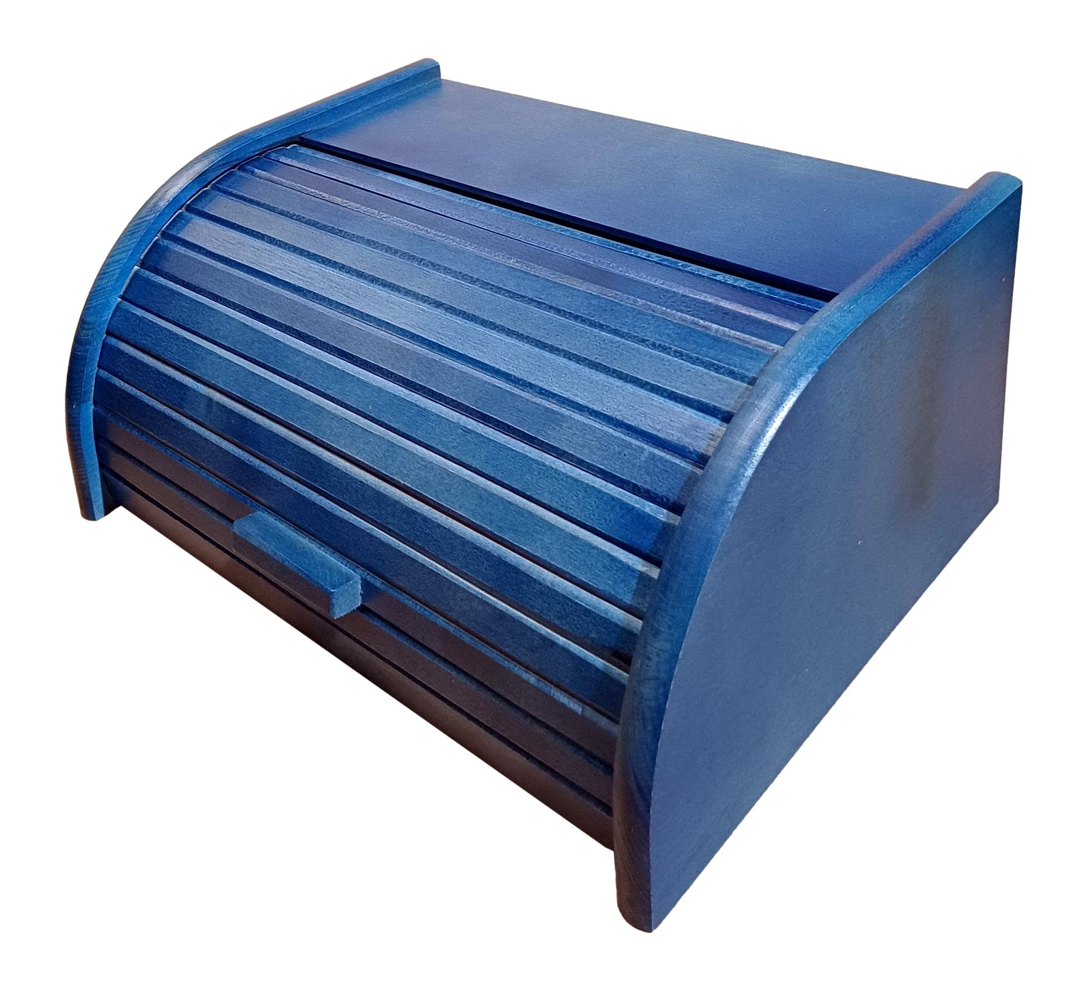 Boîte à pain en bois - Avec couvercle coulissant, Bois dense, bleu, Taille L