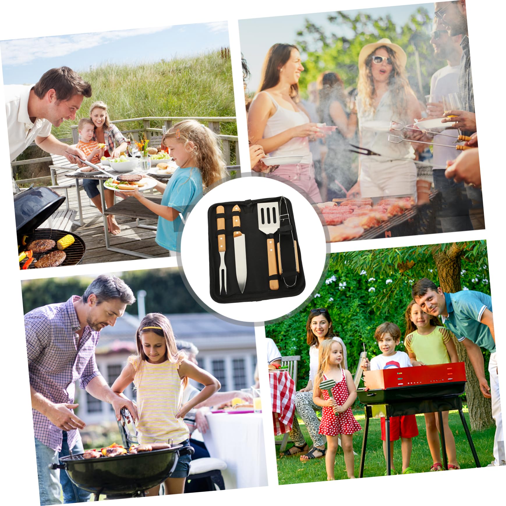 Toyvian Ensemble Ustensiles Cuisine de Camping en Acier Inoxydable 4 Pièces Poignée Antidérapante, Pratique et Portable pour Barbecue Extérieur et Camping