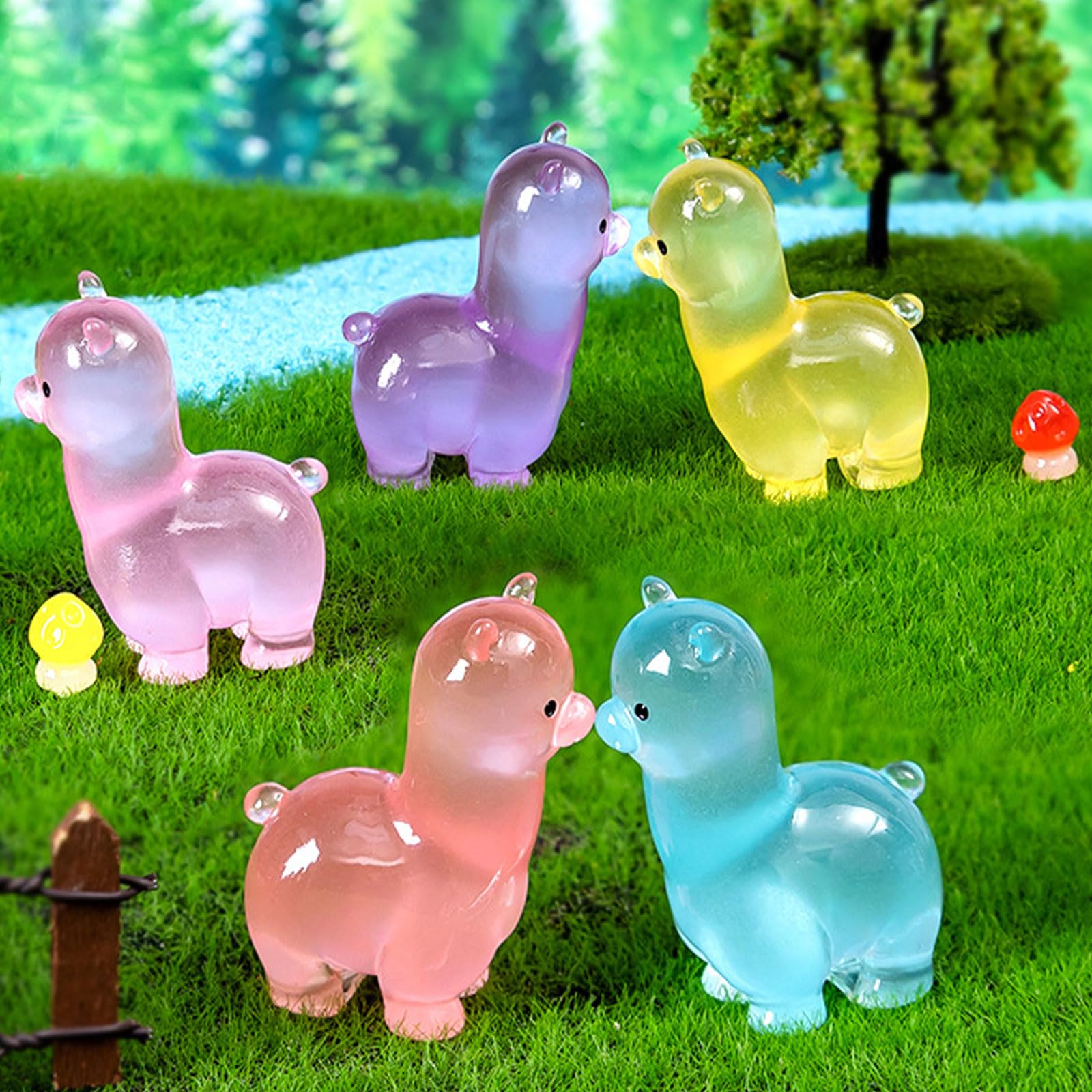 GlamRays Pack of 18 Resin Alpaca Figurine, Luminous Mini Alpaca Figurine - Image 4