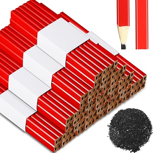 120 lápices de carpintero a granel, plan de construcción de madera natural de dureza media, madera plana, octogonal, rojo, negro, para marcado de