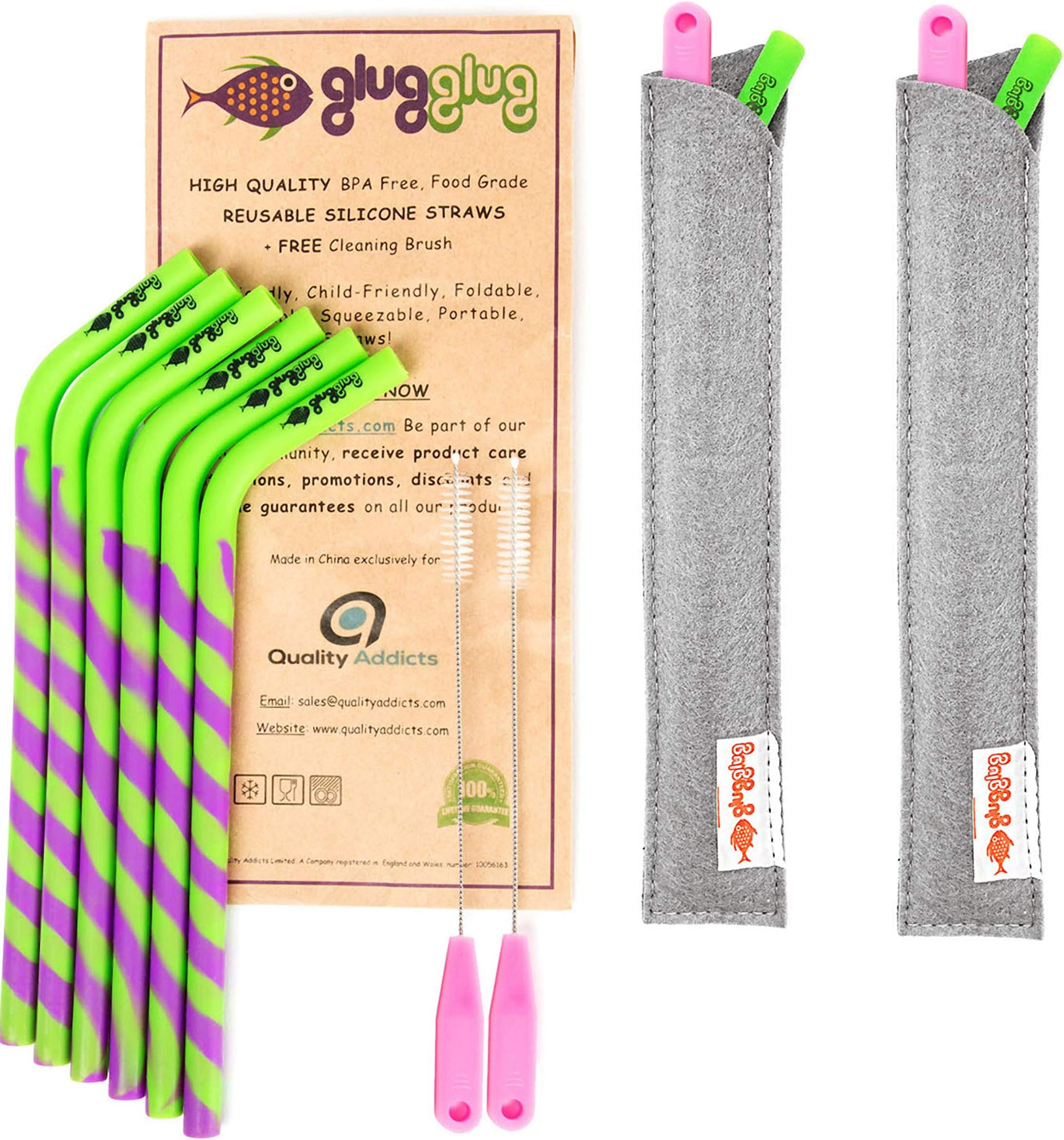 PREMIUM Reusable Silicone Smoothie Straws BPA Free | 6 Straws + 2 Brushes + 2 Sleeves + 'SMOOTHIE' eBook gift | Drink Safely Cold Hot & Thick Drinks