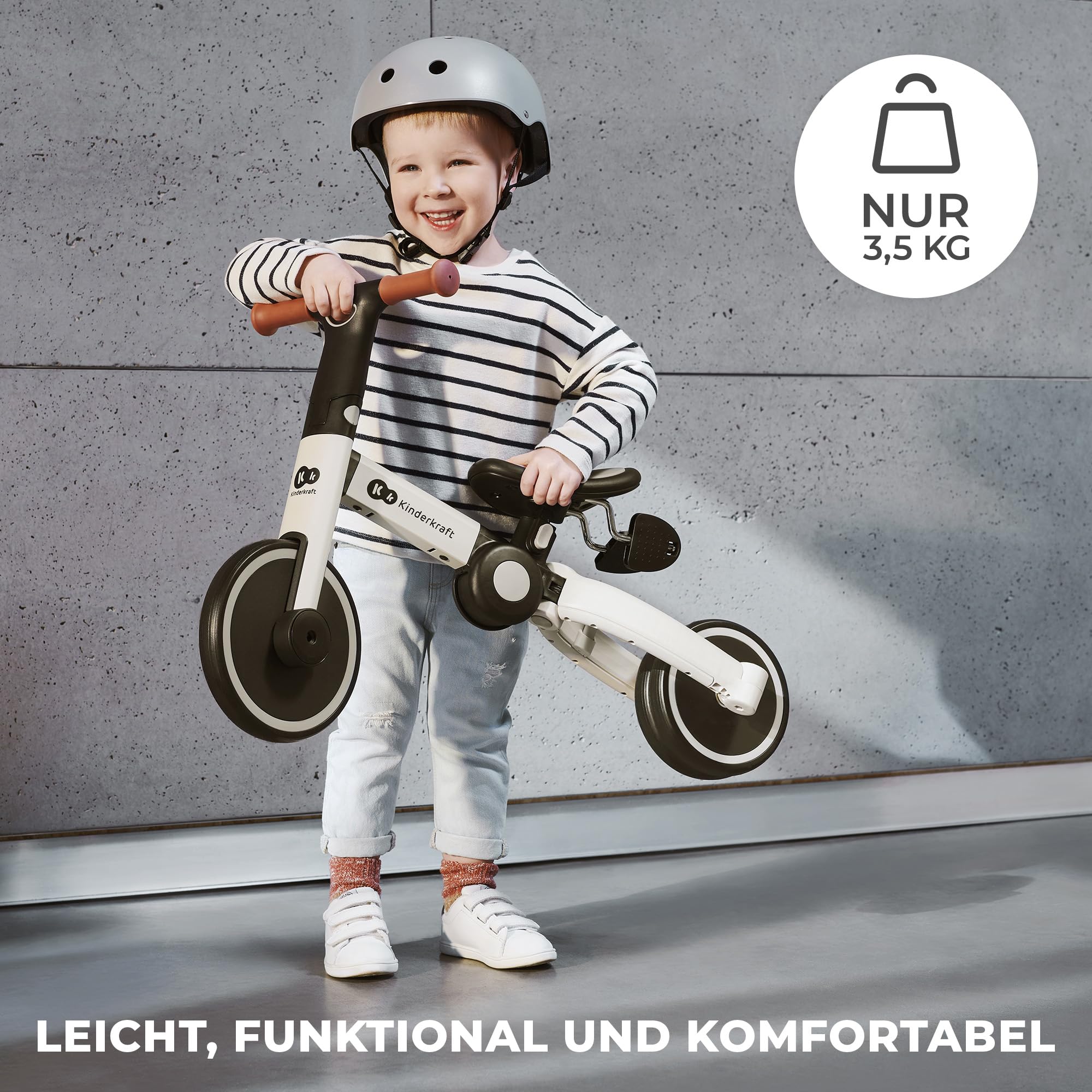 Kinderkraft Dreirad 3in1 4TRIKE, Leicht Rutscher, Laufrad, Zusammenklappbar, ergonomische Sattel, ab 12 Monat bis 5 Jahre