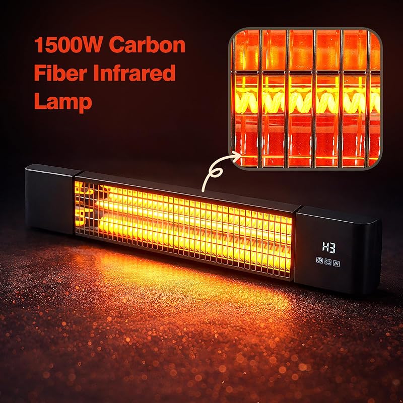 Infrared Electric Patio Heater,Outdoor Electric Patio Heater, Hanging Mounted and Ceiling Mounted Heater for Patio, Garage, Backyard, 1500W, Black image 3