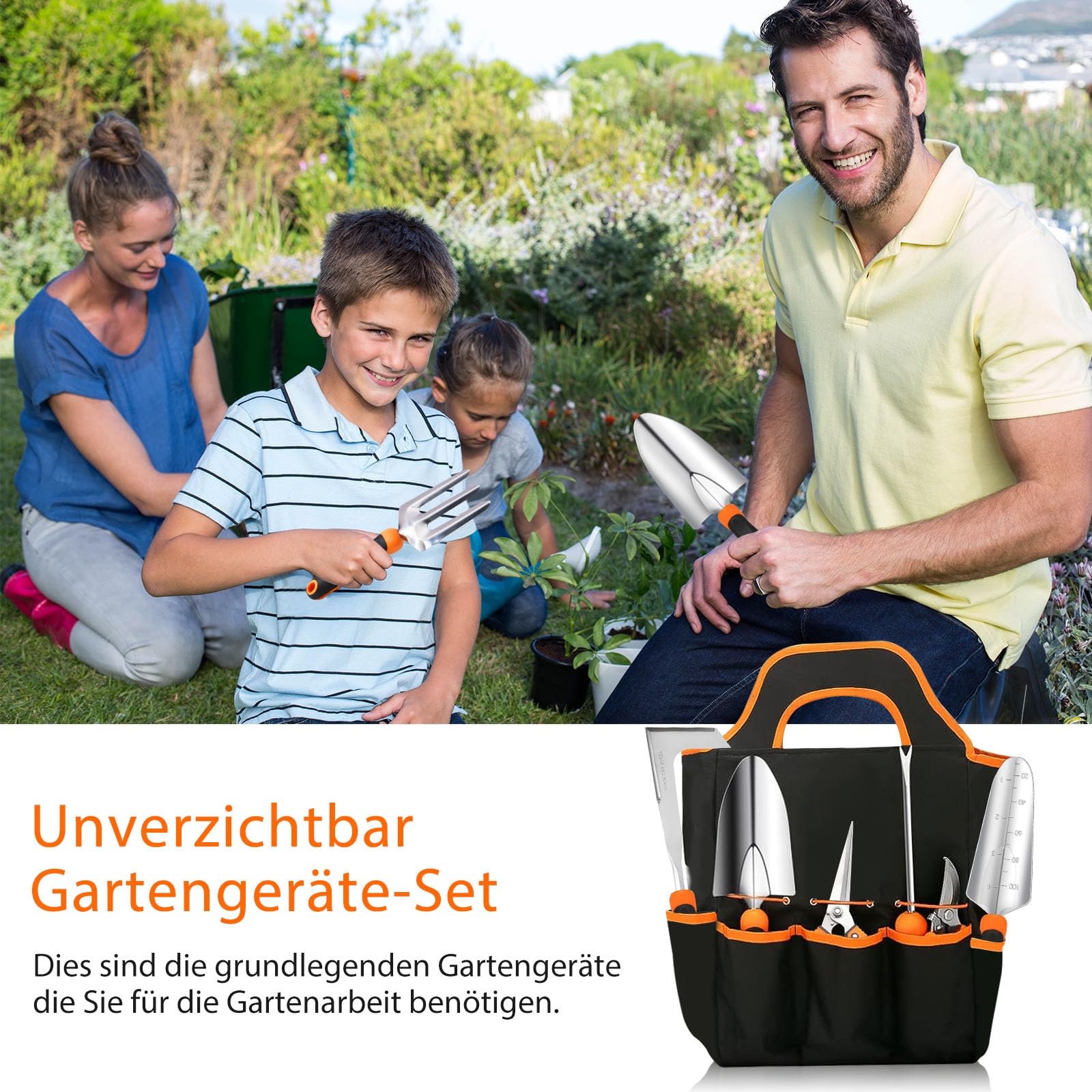 Gartenwerkzeug Set, 10 Stück Heavy Duty Gartengeräte Set, Gartenset Werkzeug für Gartenarbeit, Geschenke für Frauen und Männer