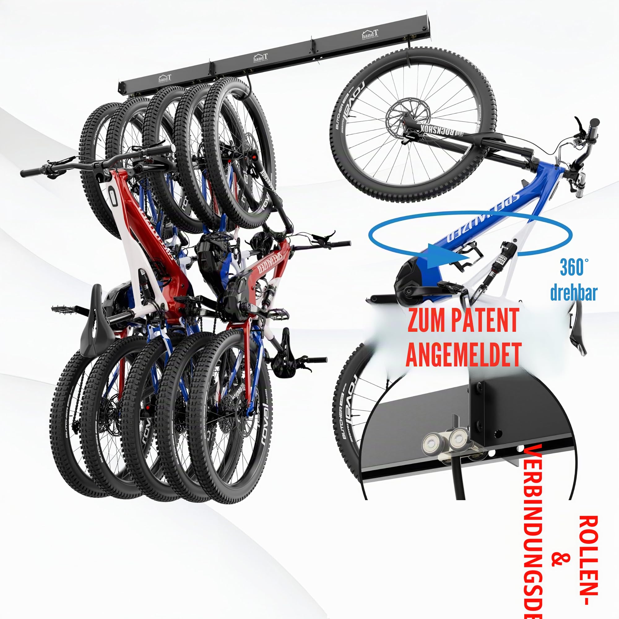 USA Based Ceiling Bike Anhänger Slide Mount Up to 6 Bikes, Sliding Garage Fahrrad Storage, 51" Heavy Duty Hanging Haken Racks 450lbs Limit, Overhead Mounted Anhänger for Störung Bikes | Schwarz