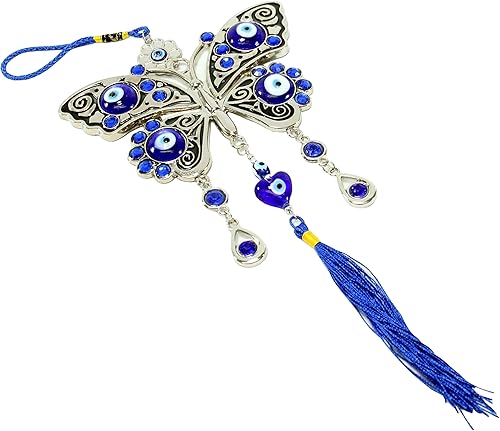 Amuleto de mariposa azul turco (Nazar) de 5 pulgadas para colgar en la pared, decoración del hogar, bendición, inauguración de la casa, regalo de